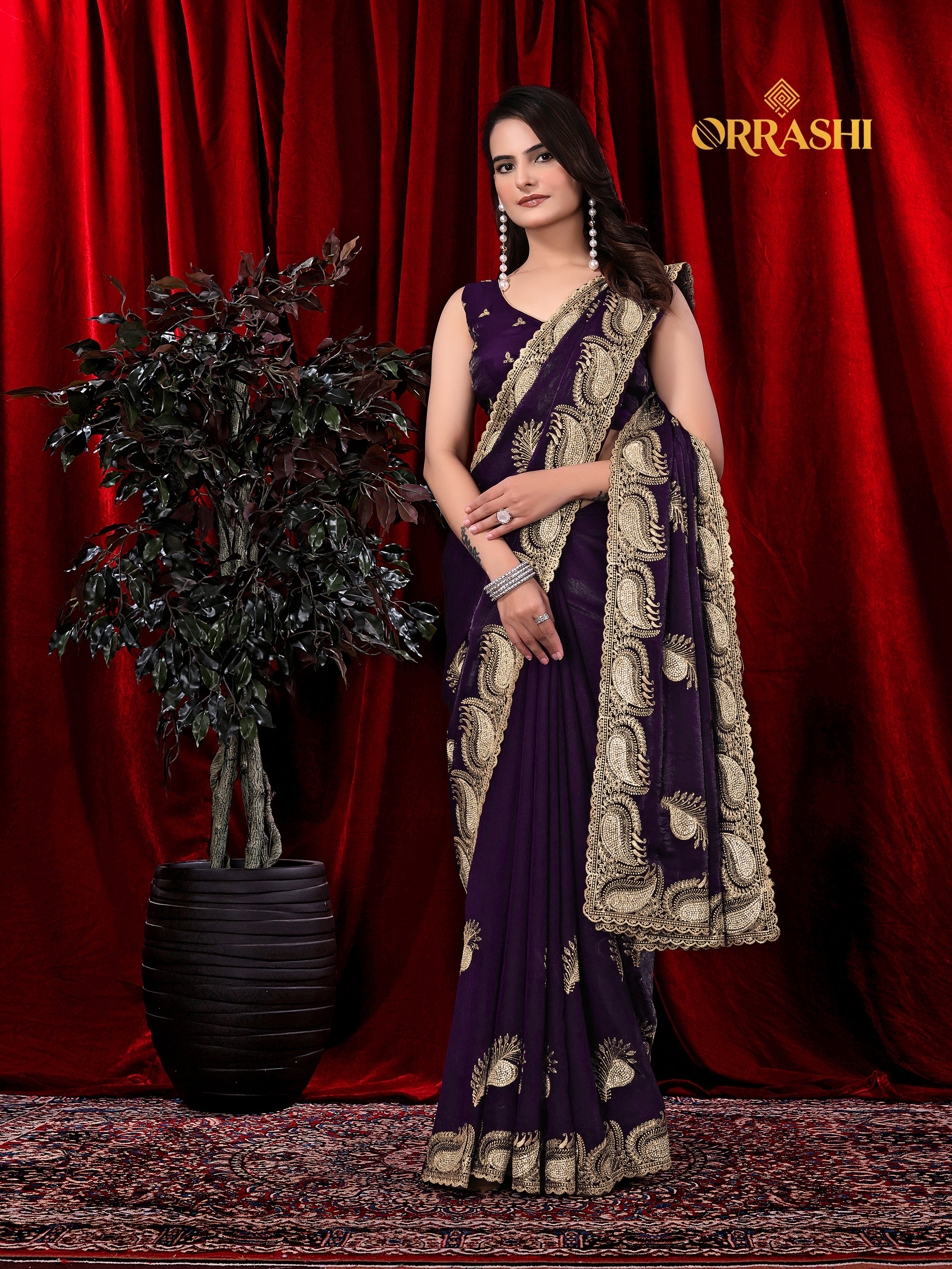 MORPANKH EMBROIDERIED WITH JARKAN WORK FENDY SATIN SILK SAREE