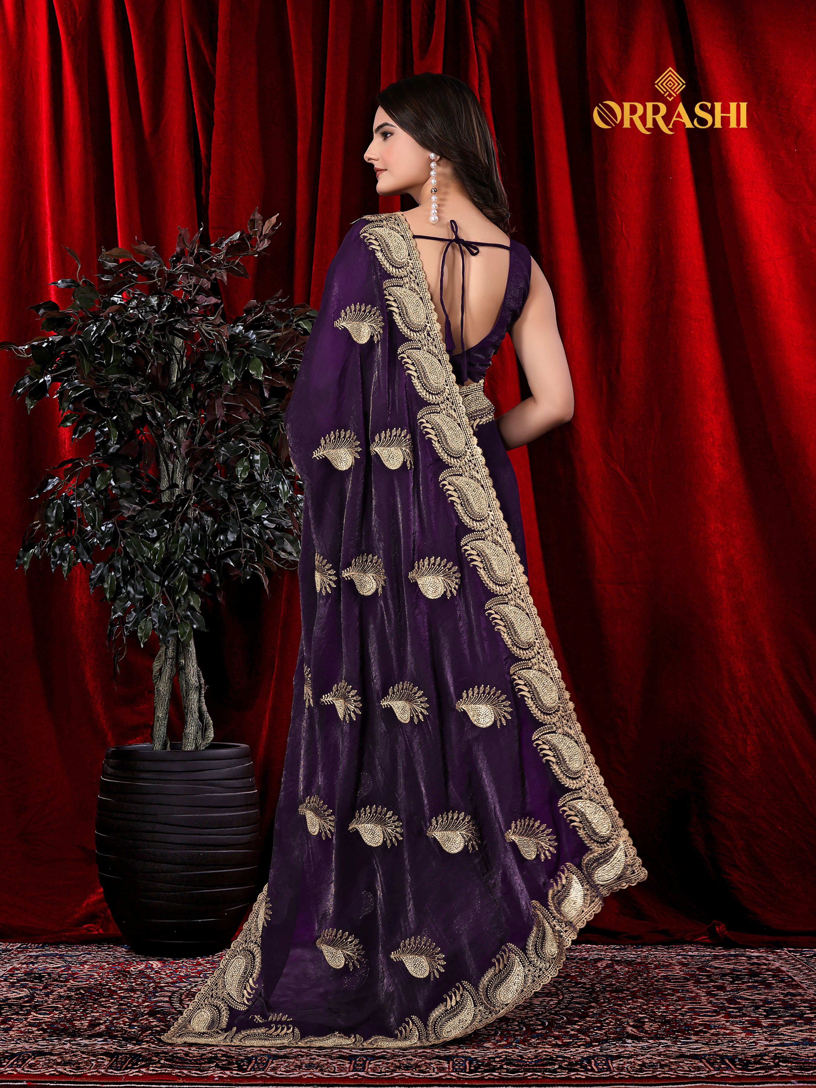 MORPANKH EMBROIDERIED WITH JARKAN WORK FENDY SATIN SILK SAREE