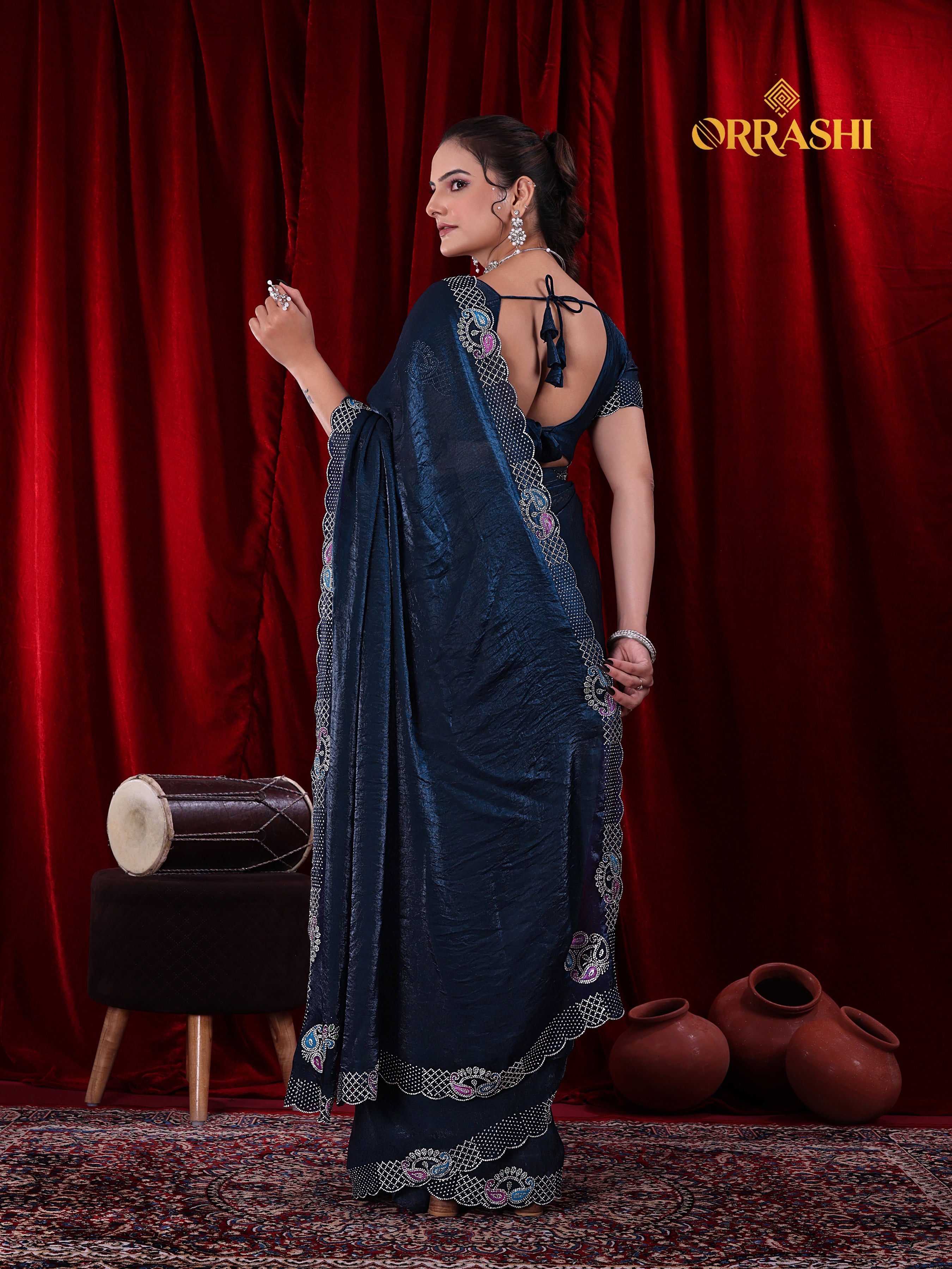 MANGO JARKAN WORK FENDY SATIN SILK SAREE