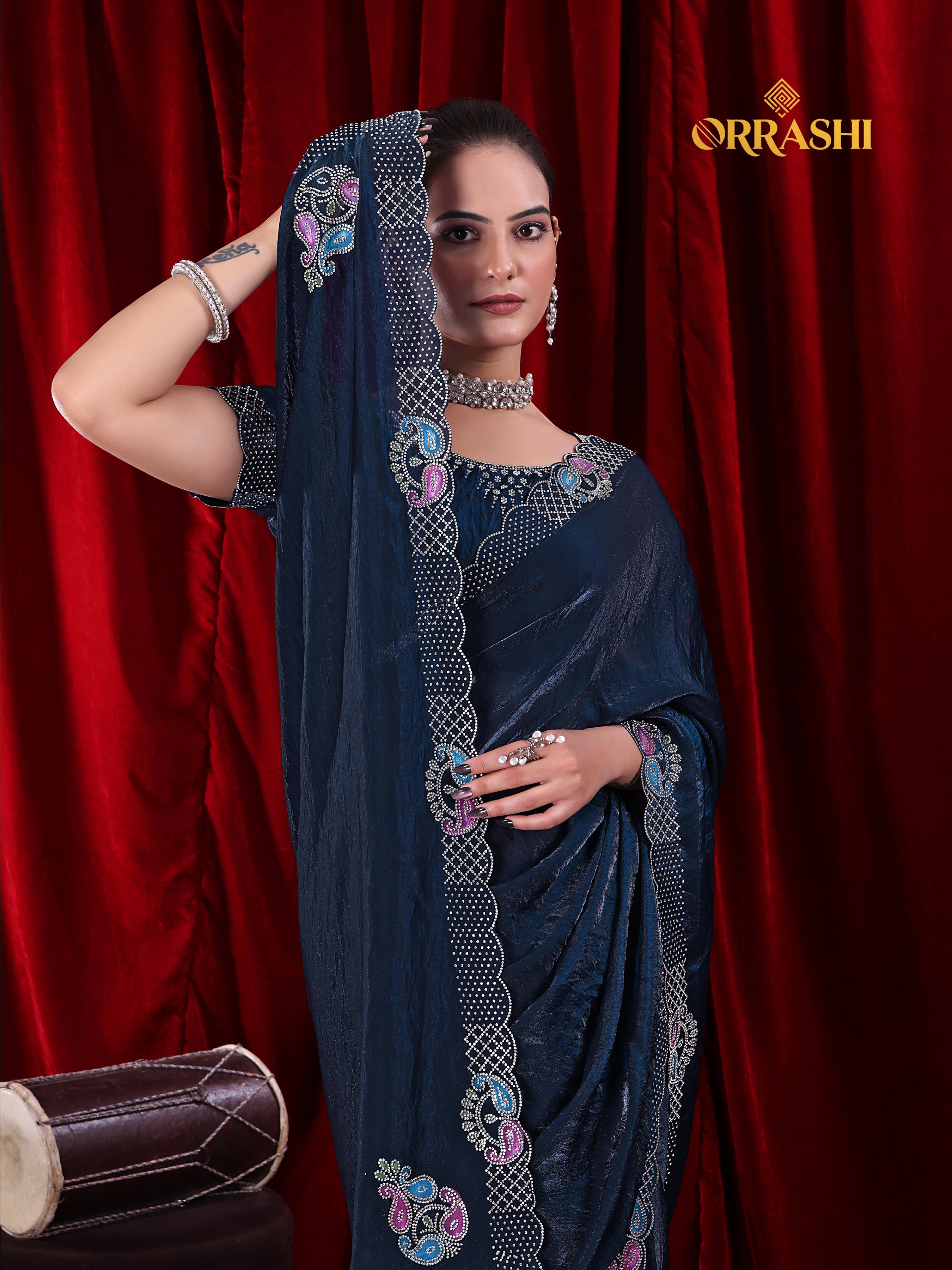 MANGO JARKAN WORK FENDY SATIN SILK SAREE