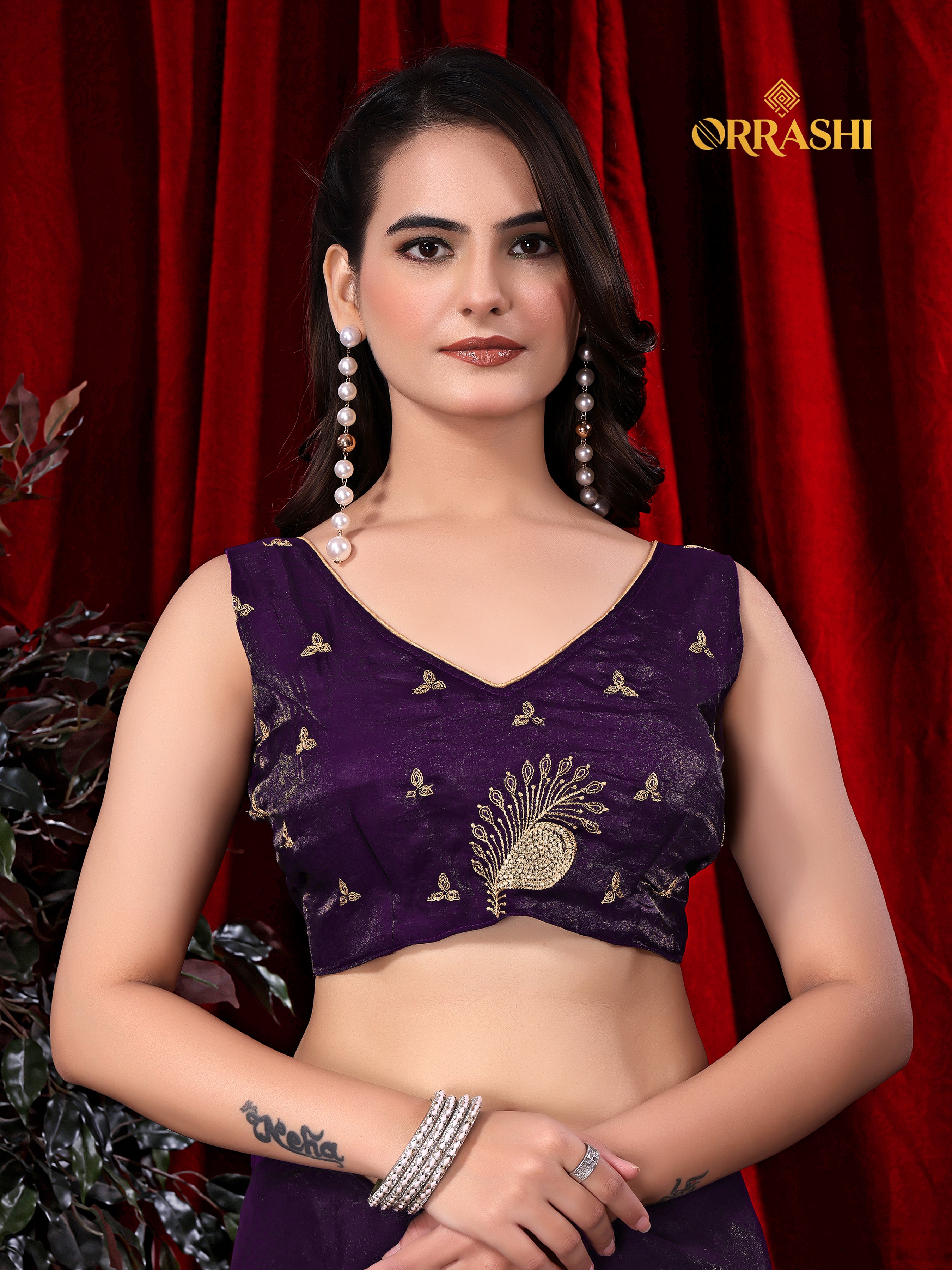 MORPANKH EMBROIDERIED WITH JARKAN WORK FENDY SATIN SILK SAREE