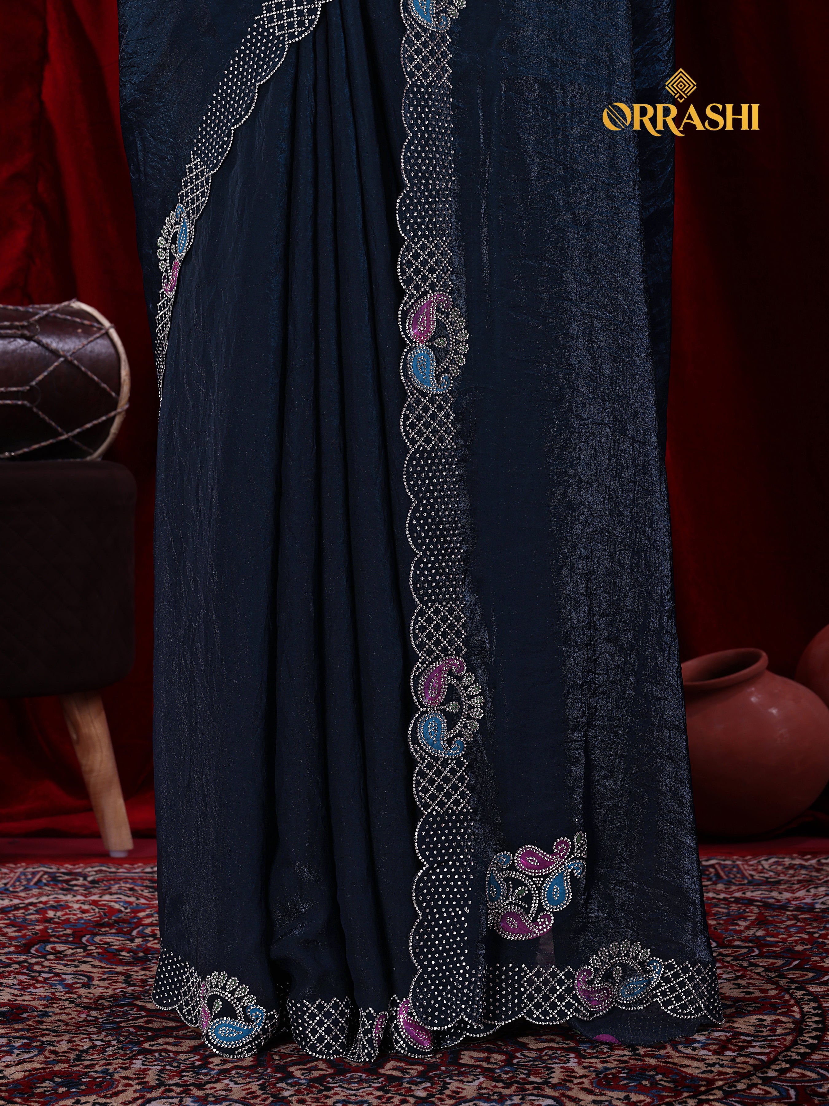 MANGO JARKAN WORK FENDY SATIN SILK SAREE
