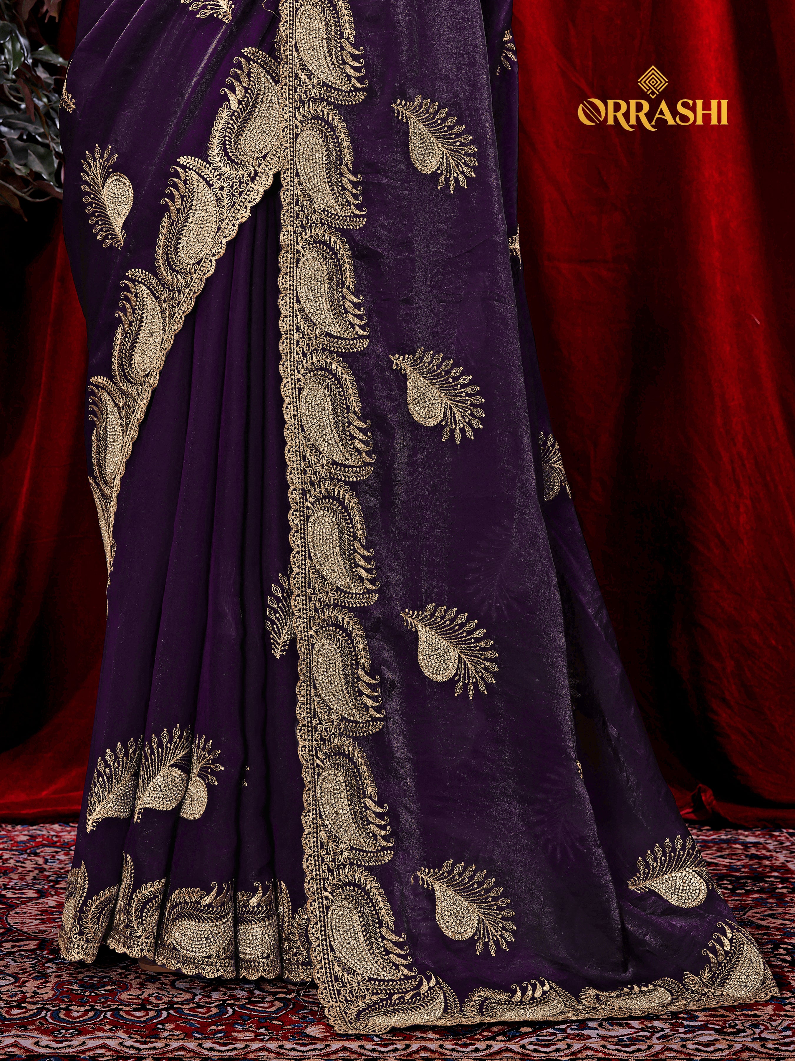 MORPANKH EMBROIDERIED WITH JARKAN WORK FENDY SATIN SILK SAREE