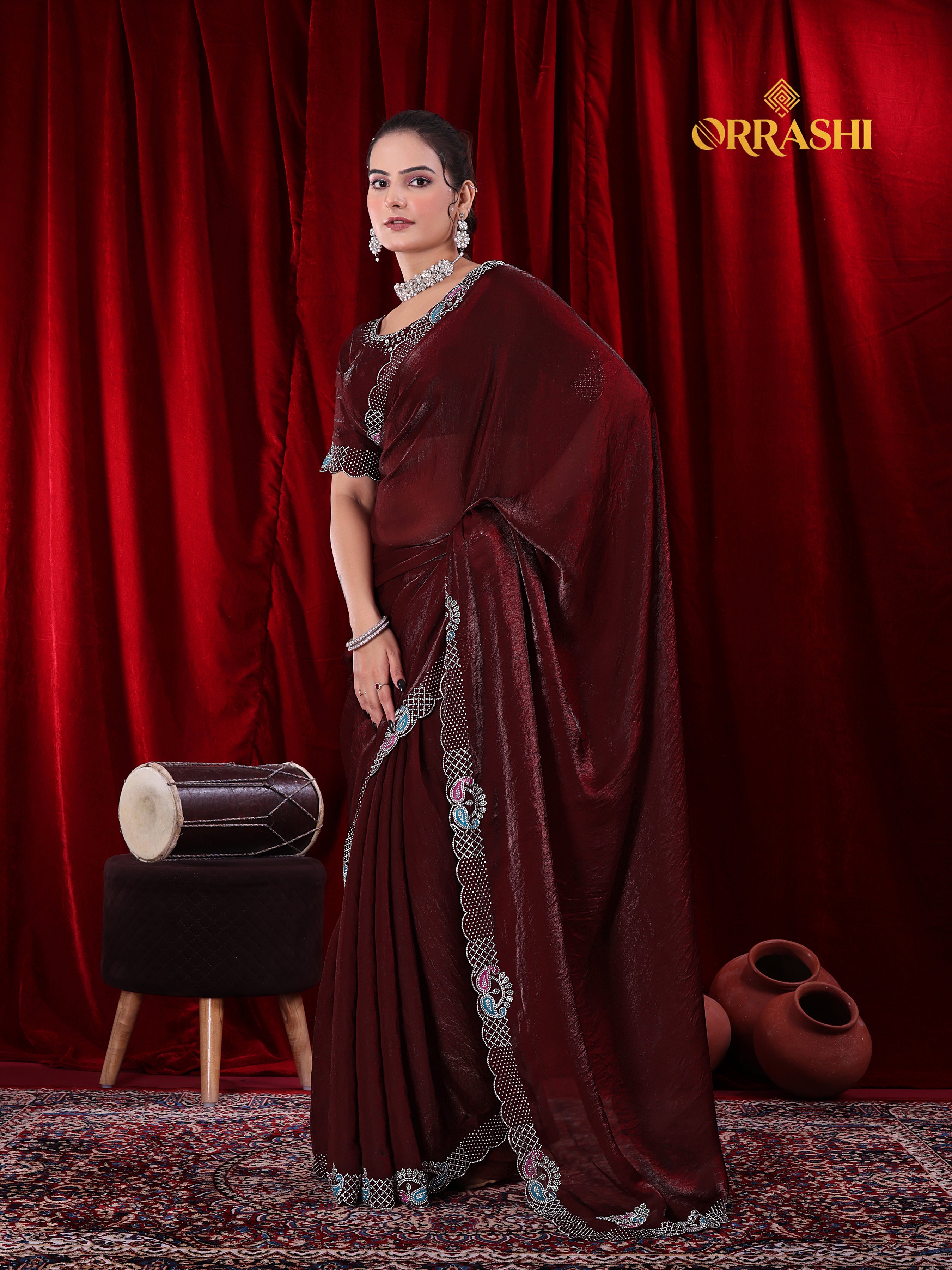 MANGO JARKAN WORK FENDY SATIN SILK SAREE
