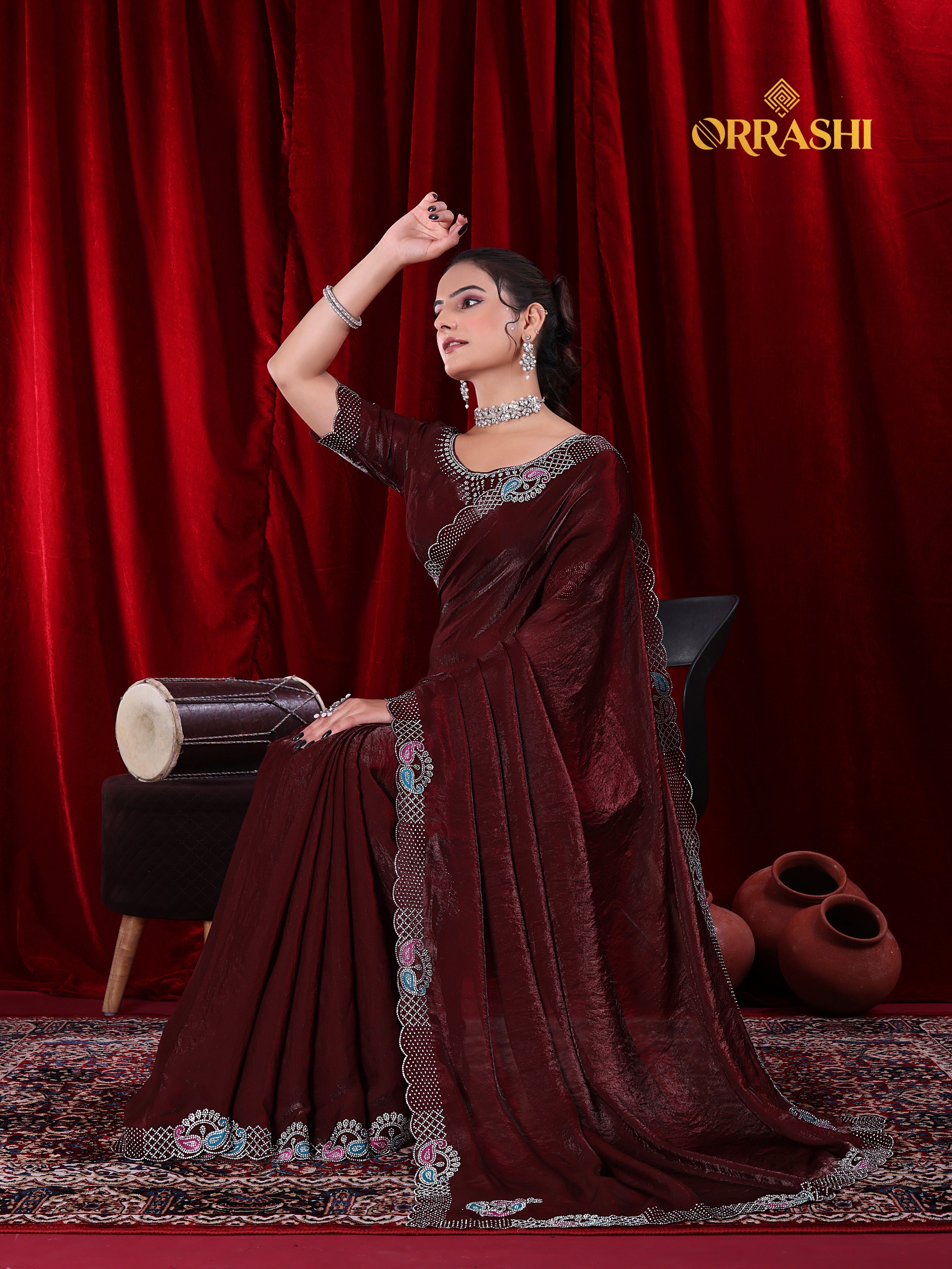 MANGO JARKAN WORK FENDY SATIN SILK SAREE