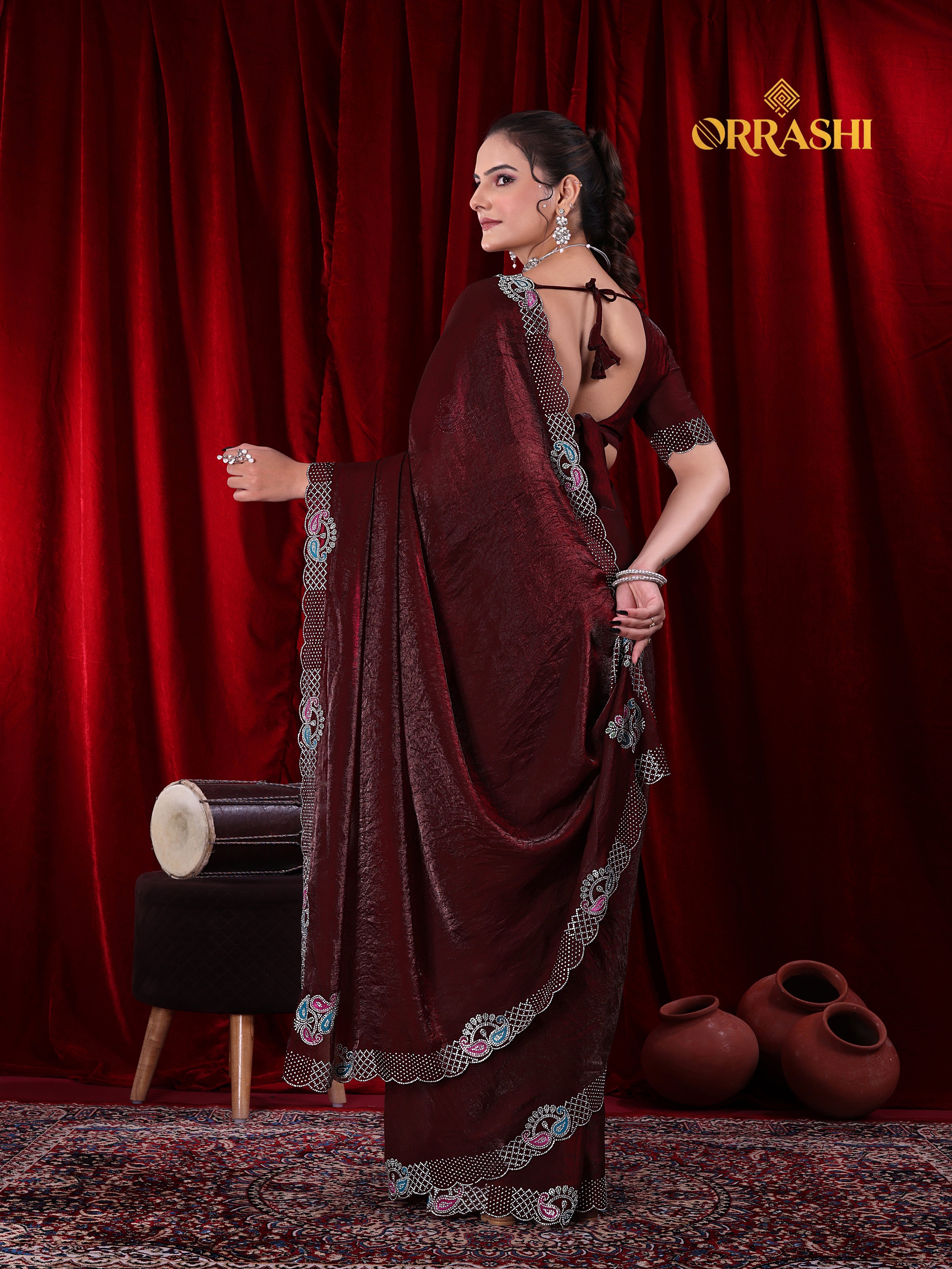 MANGO JARKAN WORK FENDY SATIN SILK SAREE