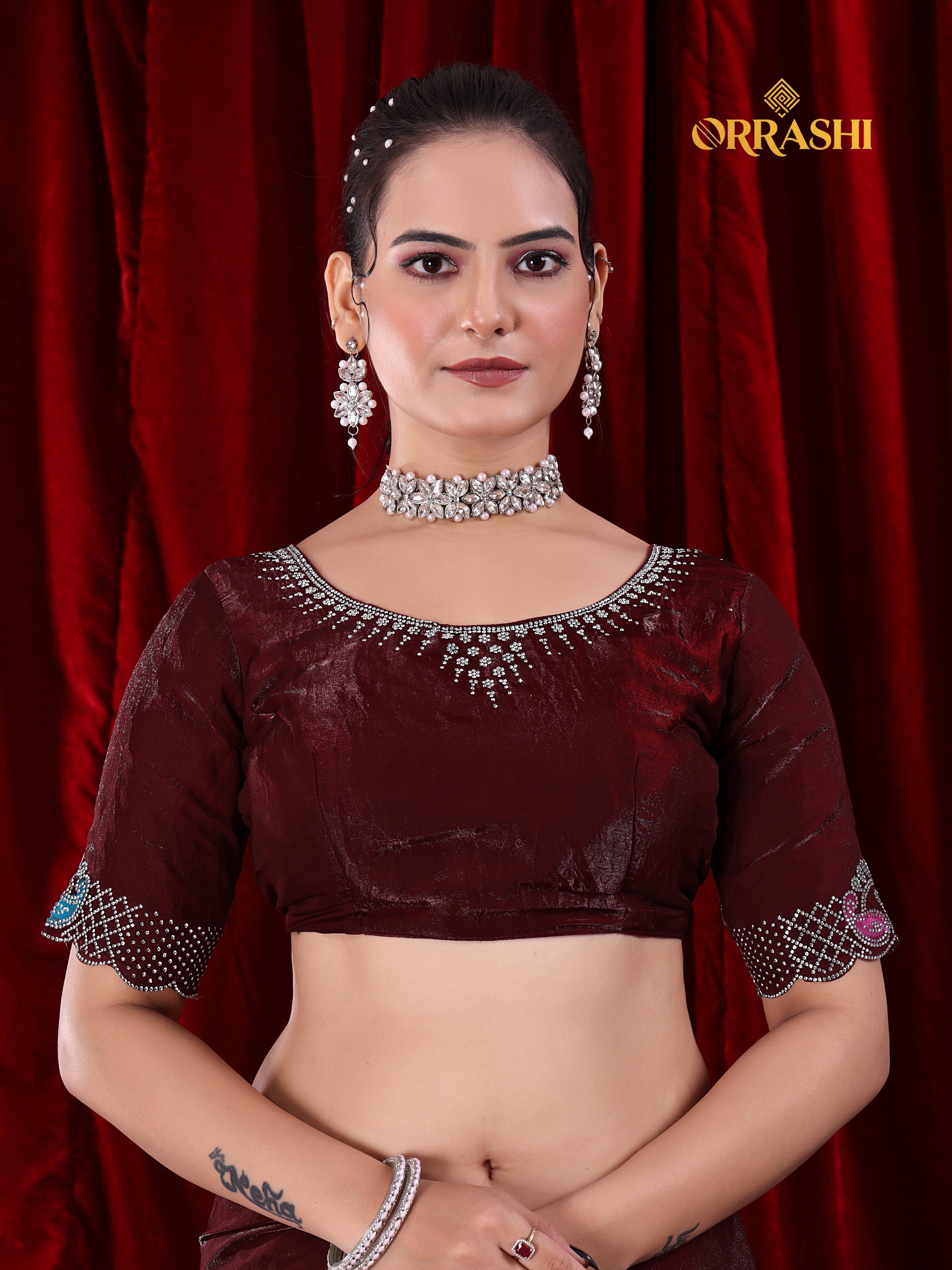 MANGO JARKAN WORK FENDY SATIN SILK SAREE