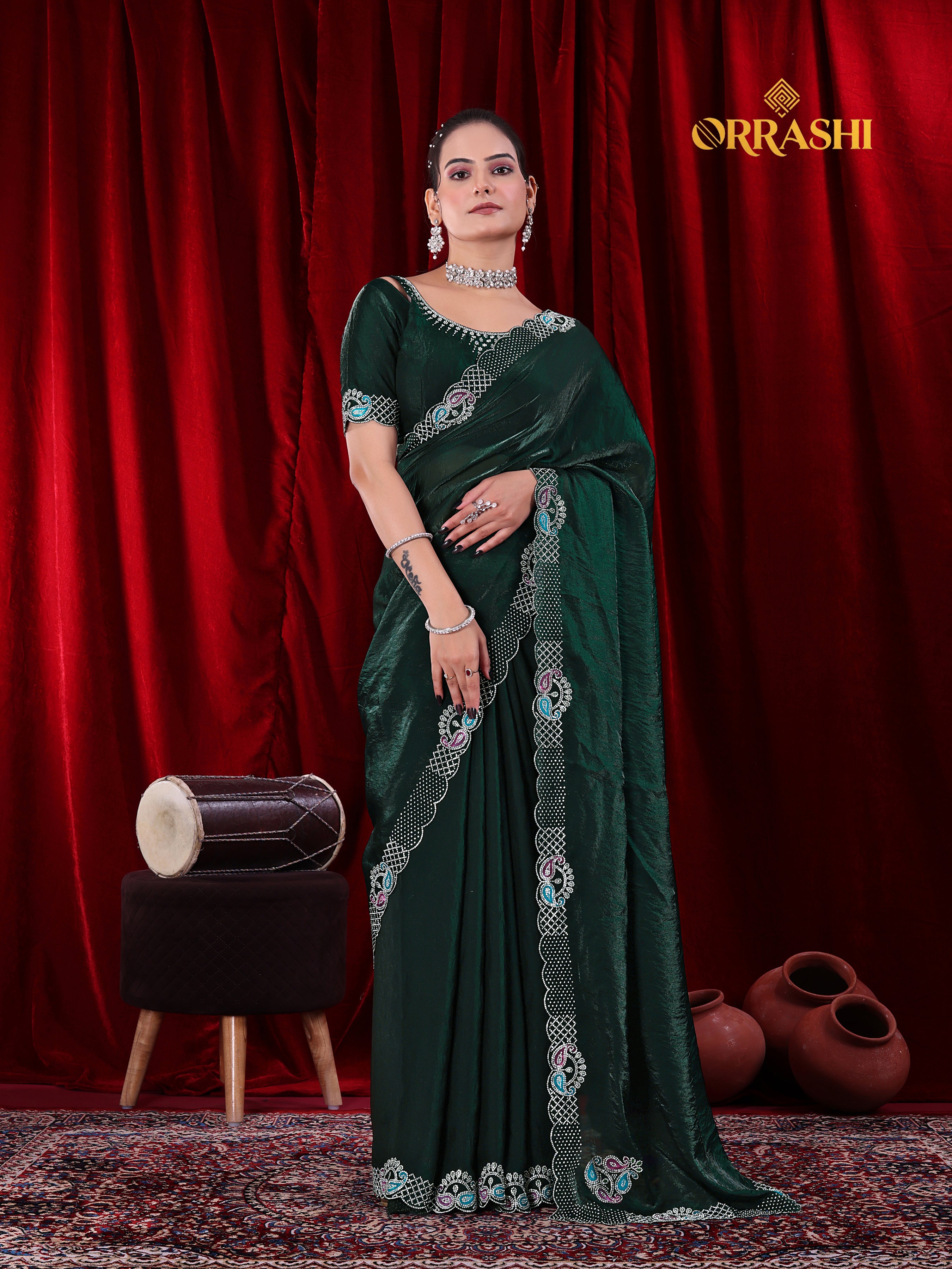 MANGO JARKAN WORK FENDY SATIN SILK SAREE