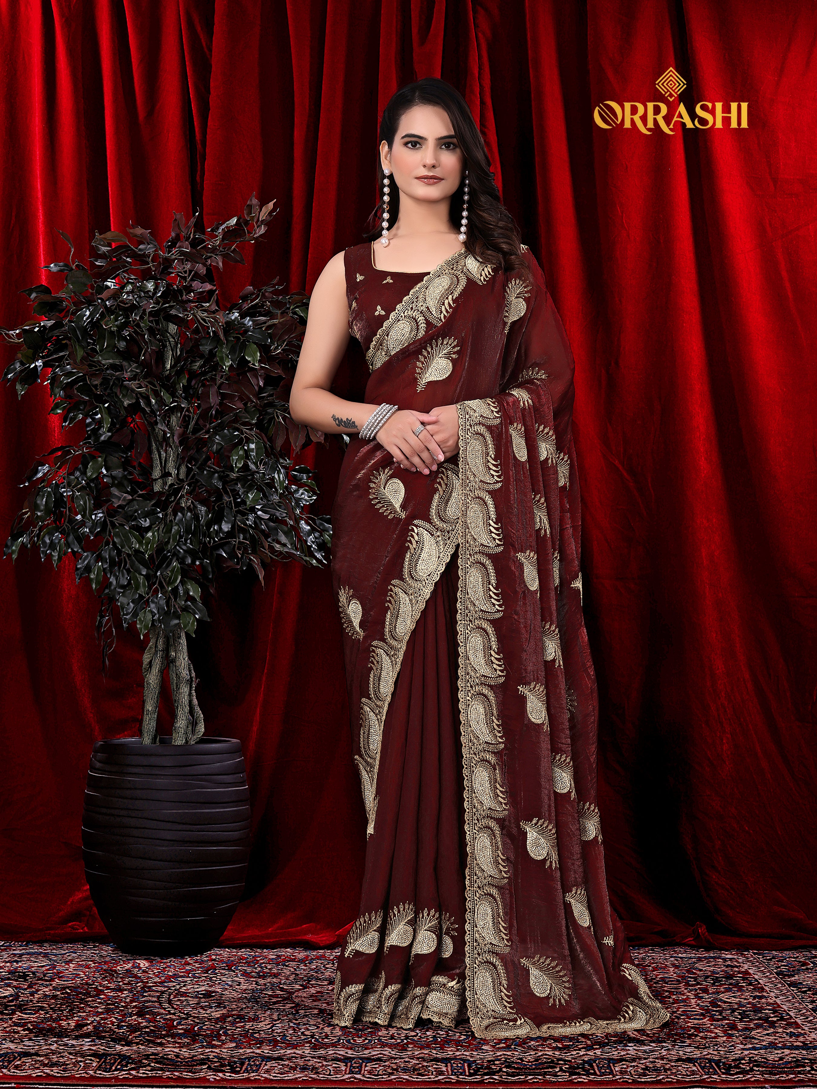 MORPANKH EMBROIDERIED WITH JARKAN WORK FENDY SATIN SILK SAREE