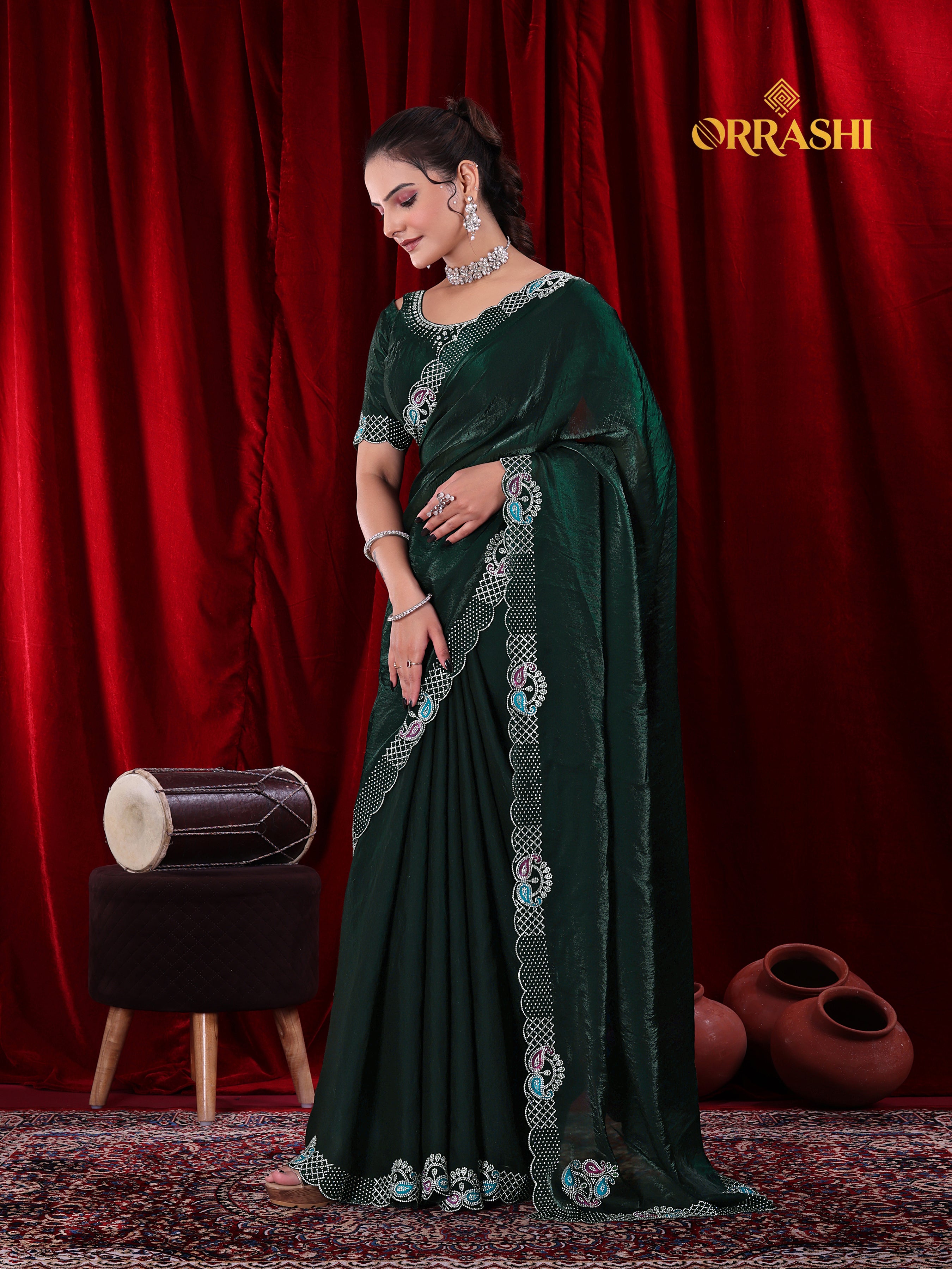 MANGO JARKAN WORK FENDY SATIN SILK SAREE