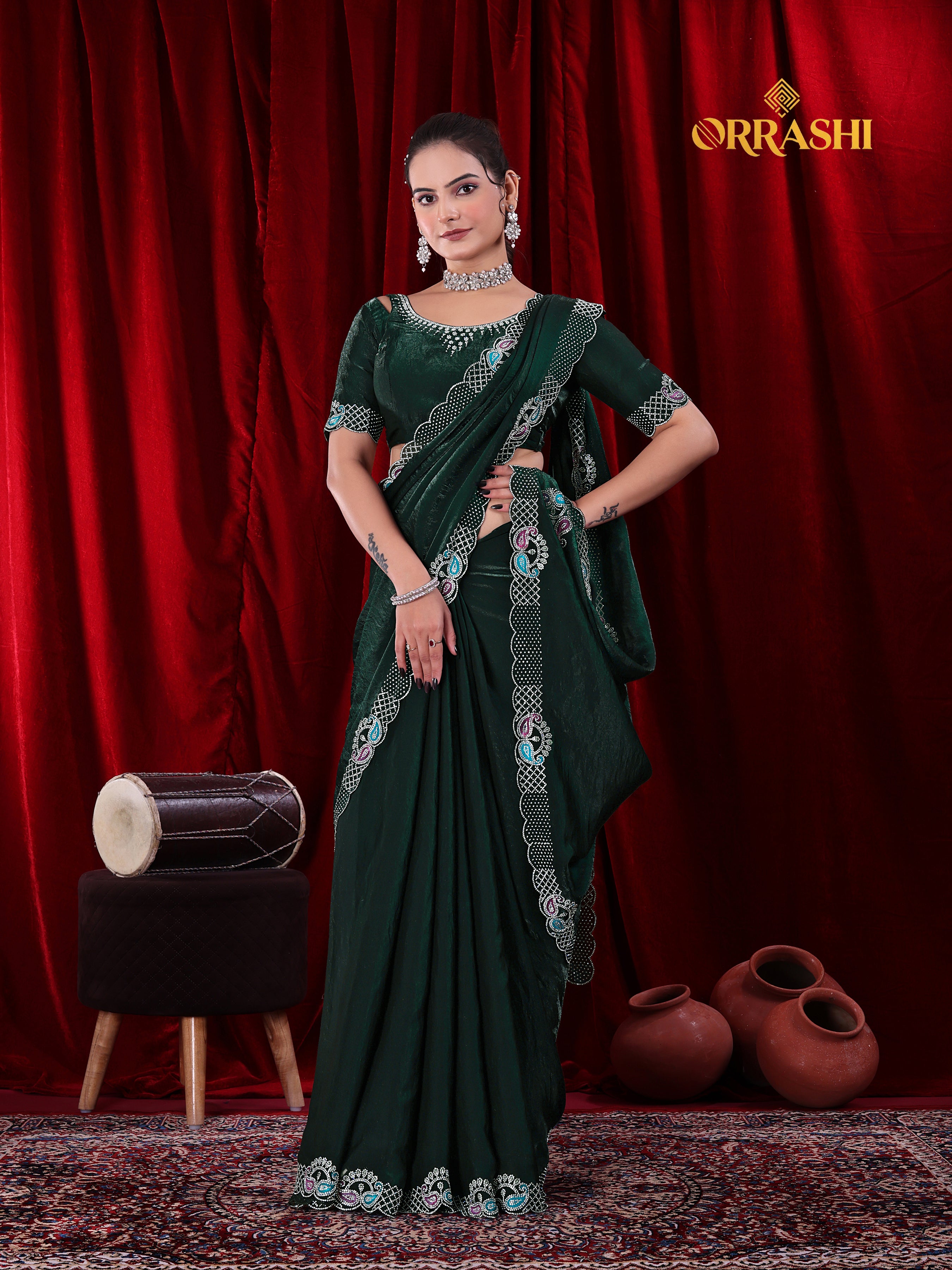MANGO JARKAN WORK FENDY SATIN SILK SAREE