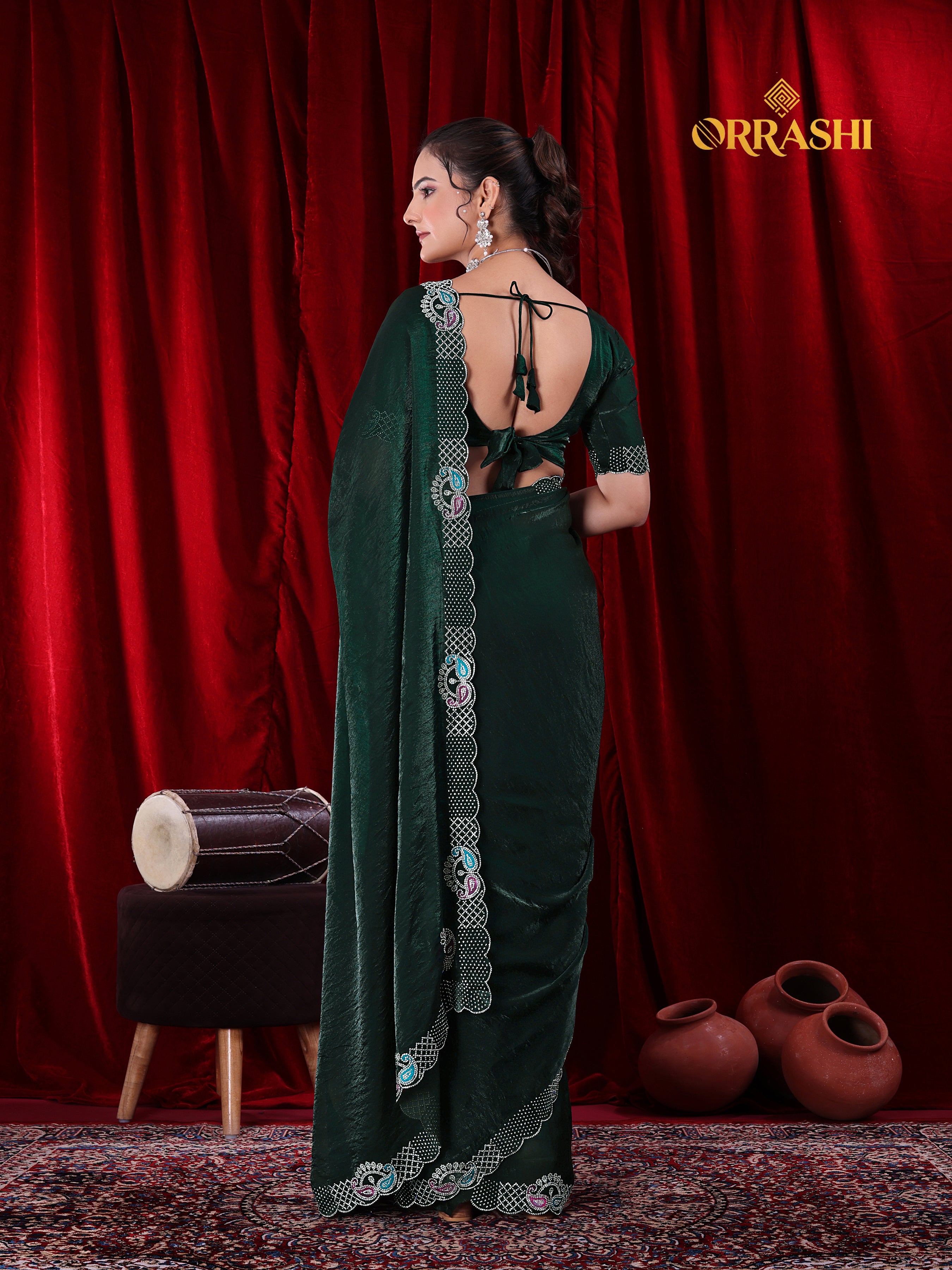 MANGO JARKAN WORK FENDY SATIN SILK SAREE