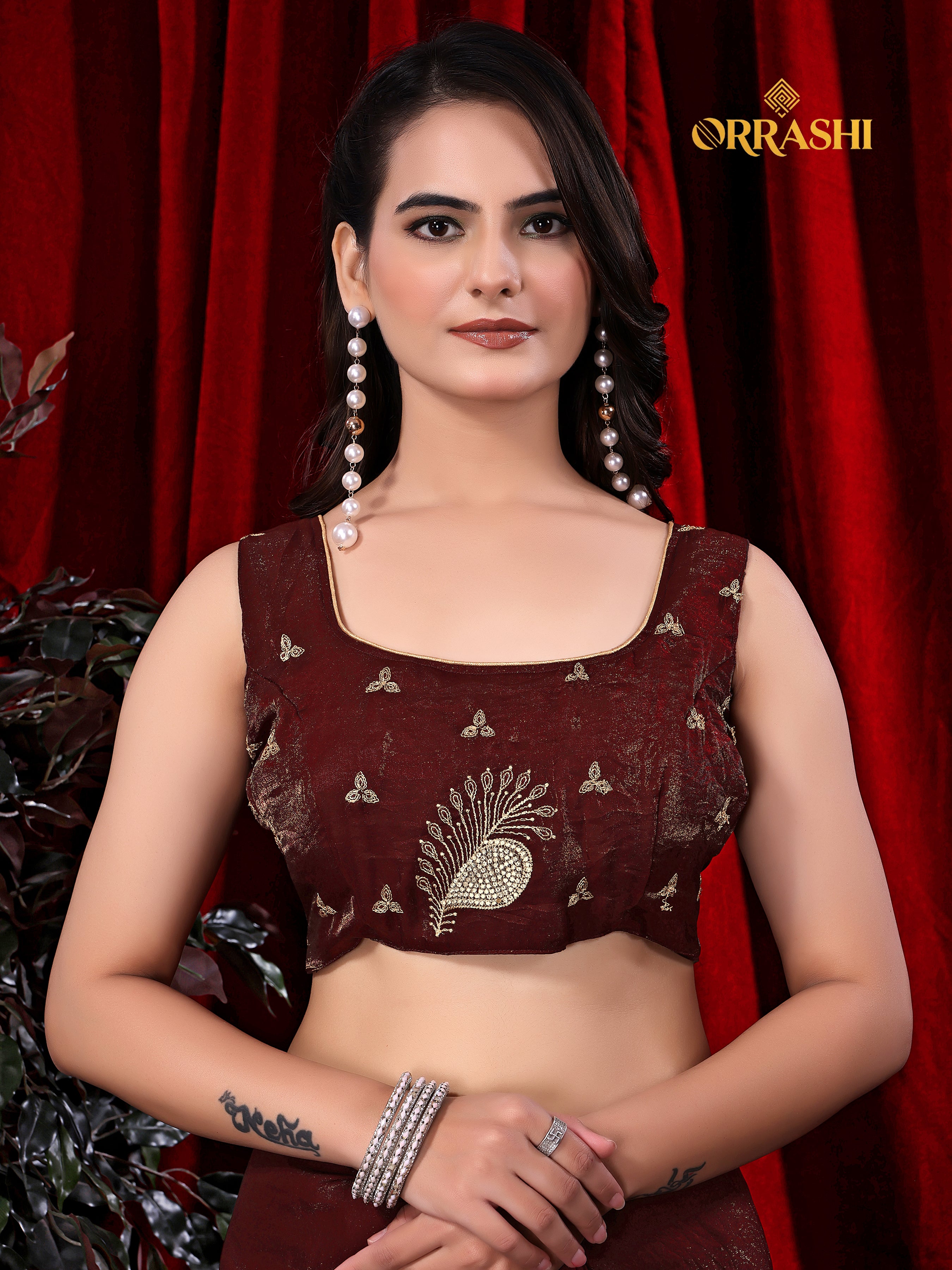 MORPANKH EMBROIDERIED WITH JARKAN WORK FENDY SATIN SILK SAREE