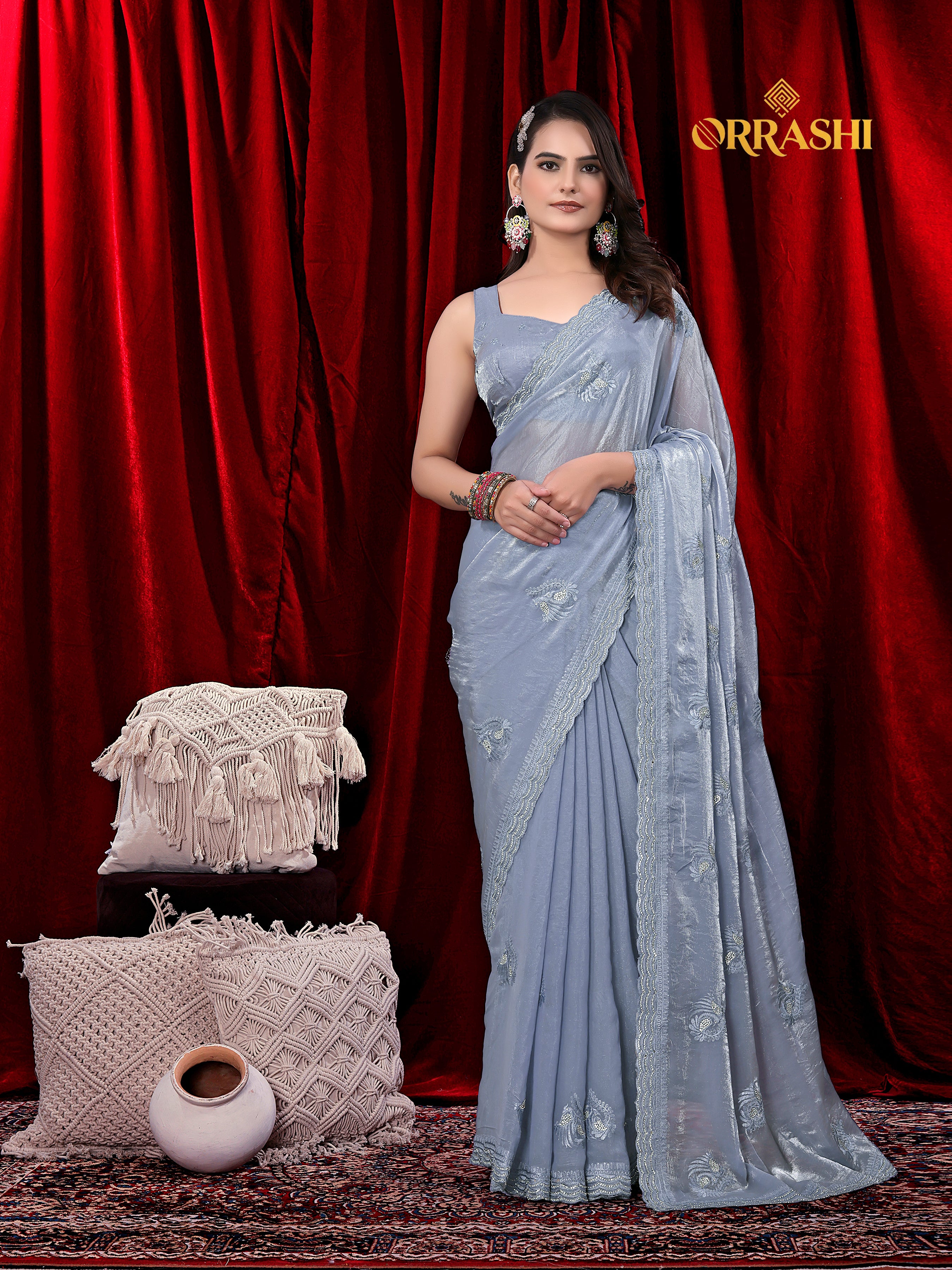 MORNI EMBROIDERIED WITH JARKAN WORK FENDY SATIN SILK SAREE