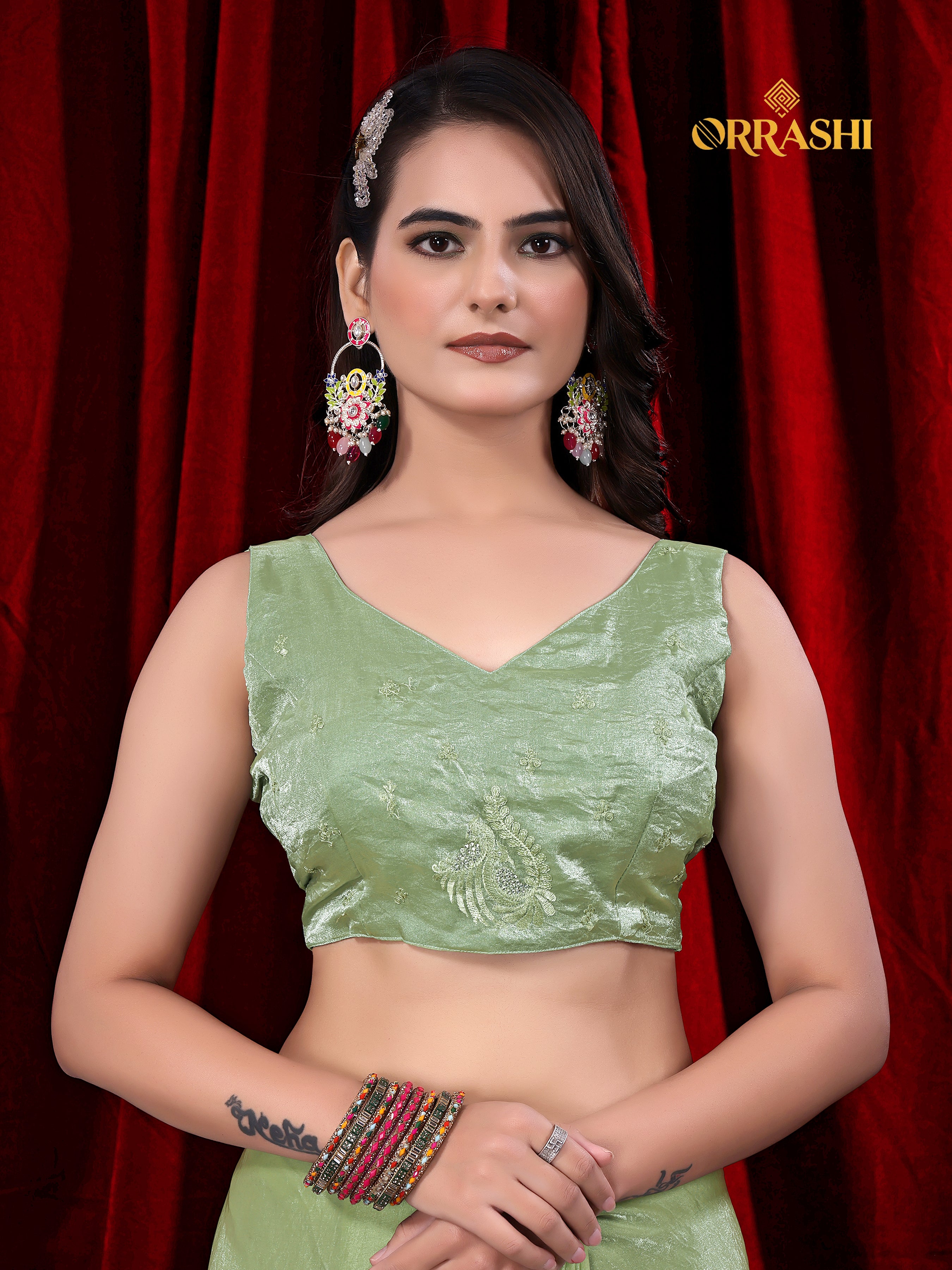 MORNI EMBROIDERIED WITH JARKAN WORK FENDY SATIN SILK SAREE