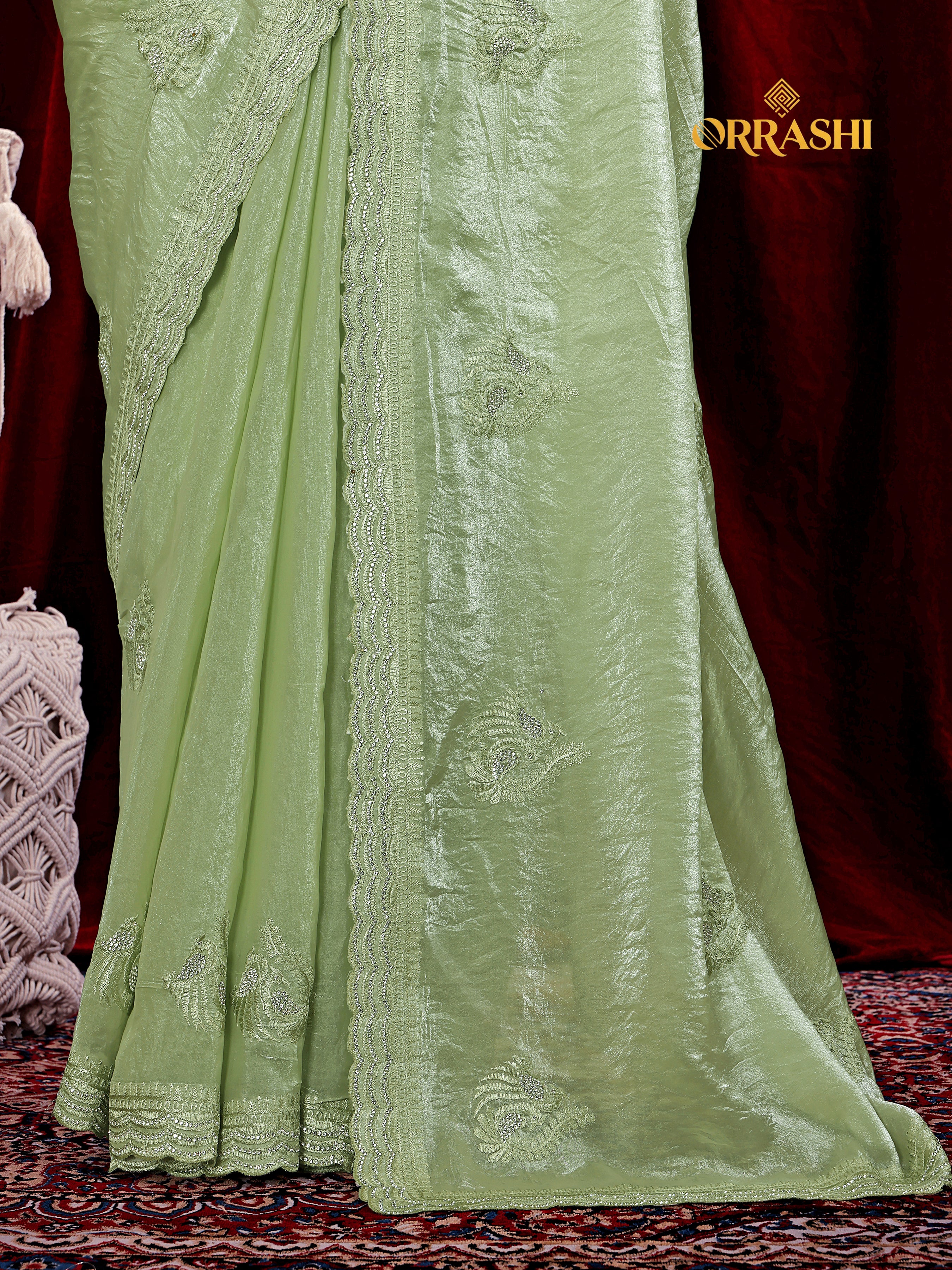 MORNI EMBROIDERIED WITH JARKAN WORK FENDY SATIN SILK SAREE