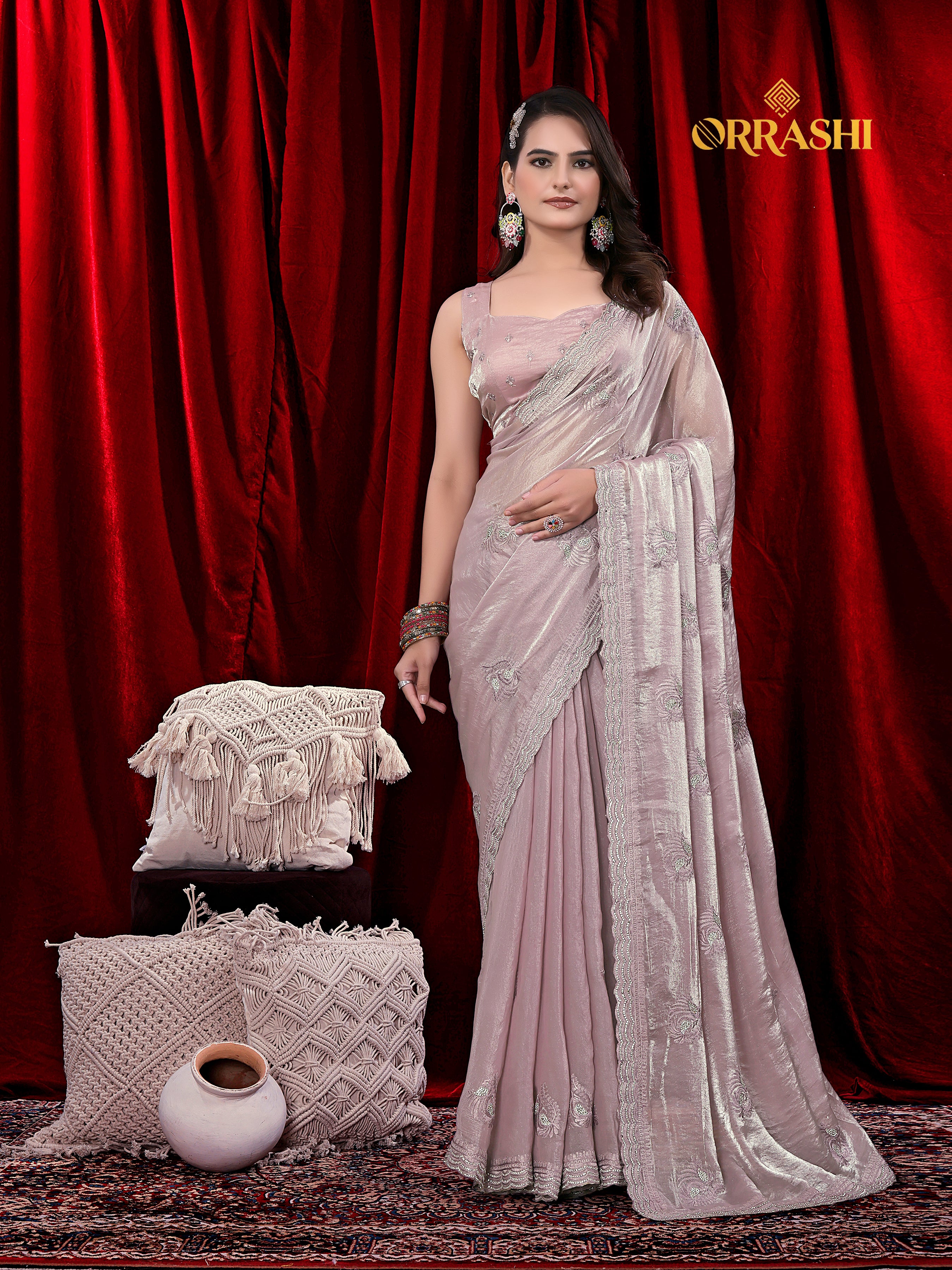 MORNI EMBROIDERIED WITH JARKAN WORK FENDY SATIN SILK SAREE