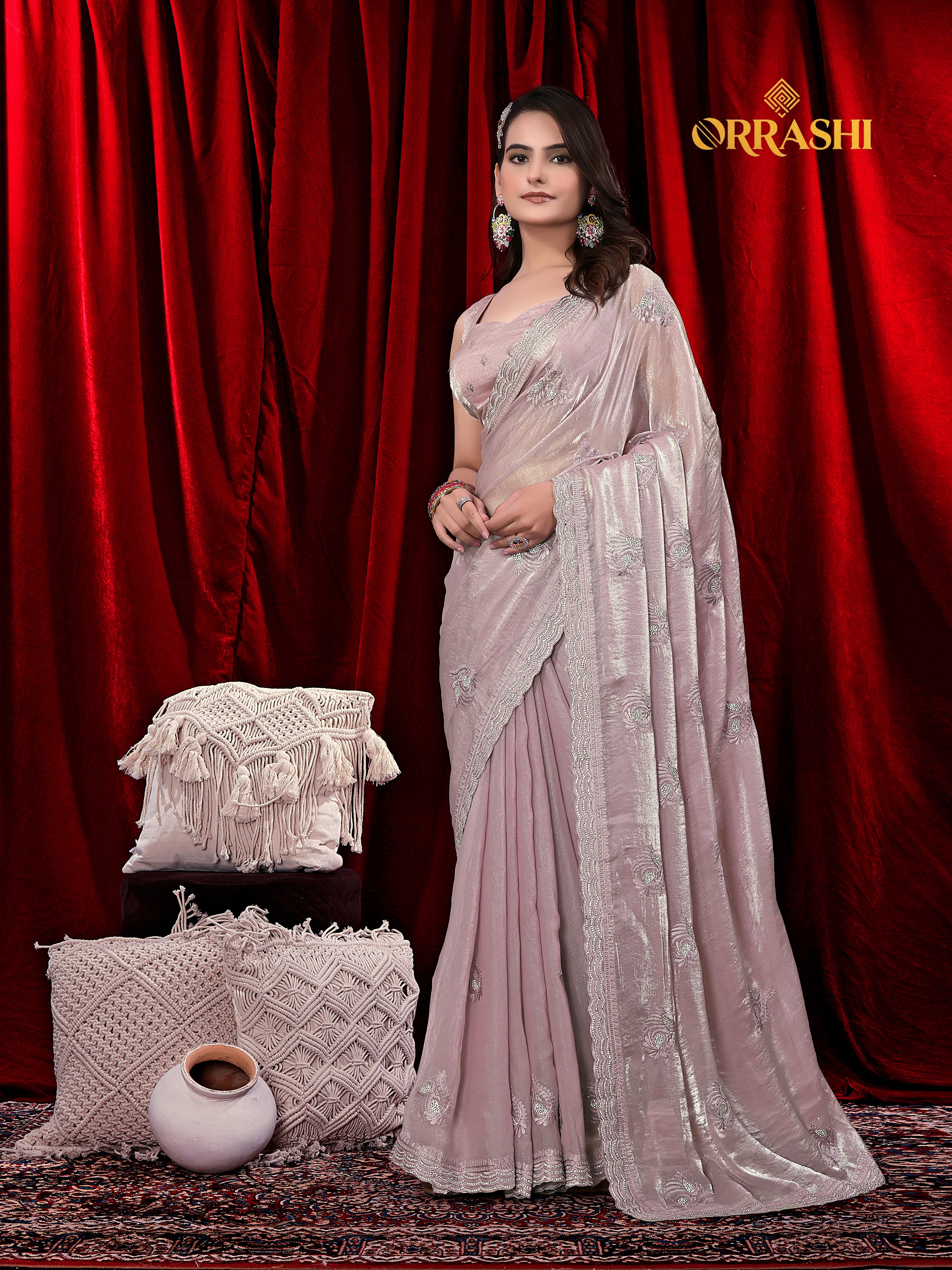 MORNI EMBROIDERIED WITH JARKAN WORK FENDY SATIN SILK SAREE