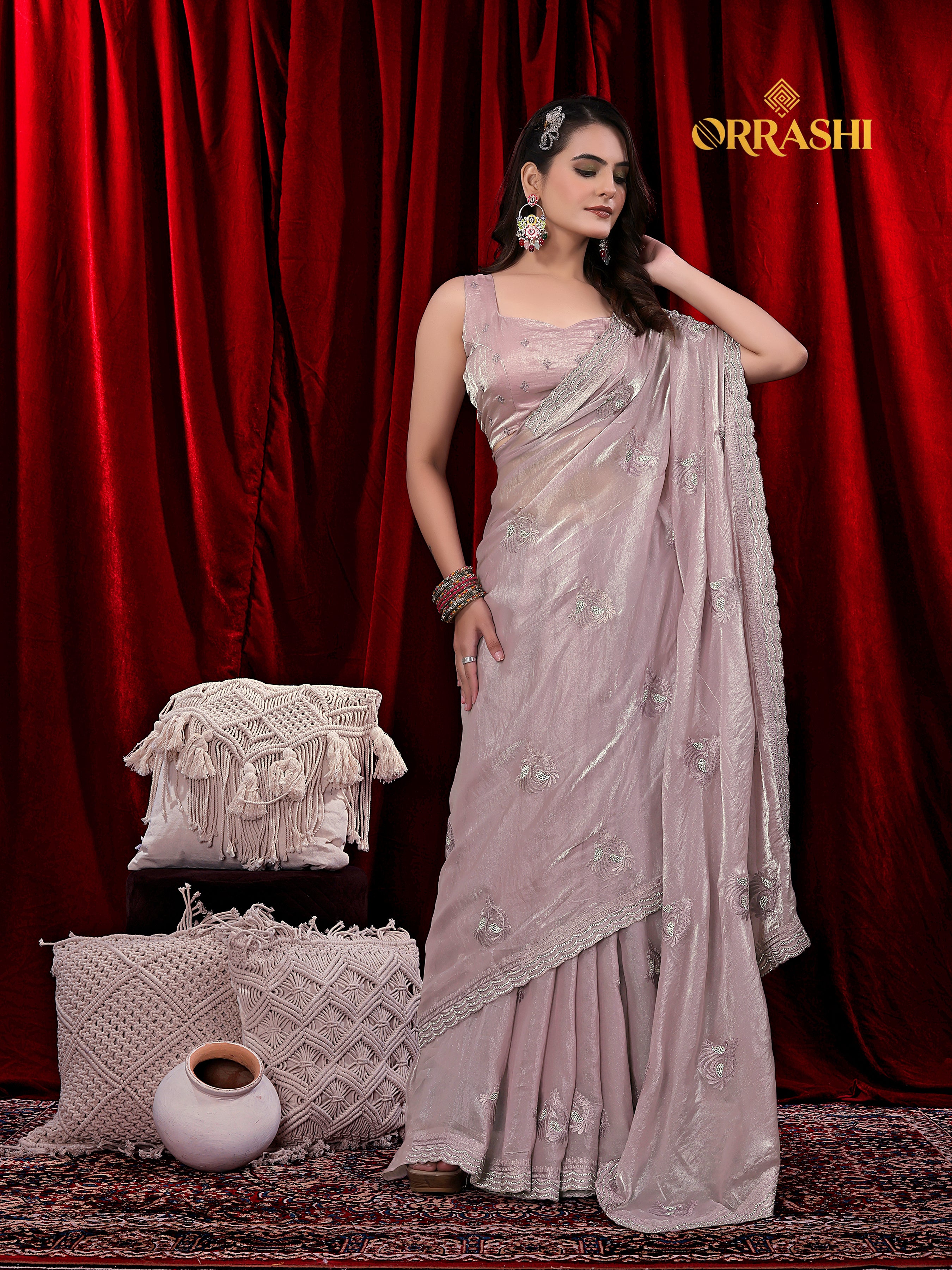MORNI EMBROIDERIED WITH JARKAN WORK FENDY SATIN SILK SAREE