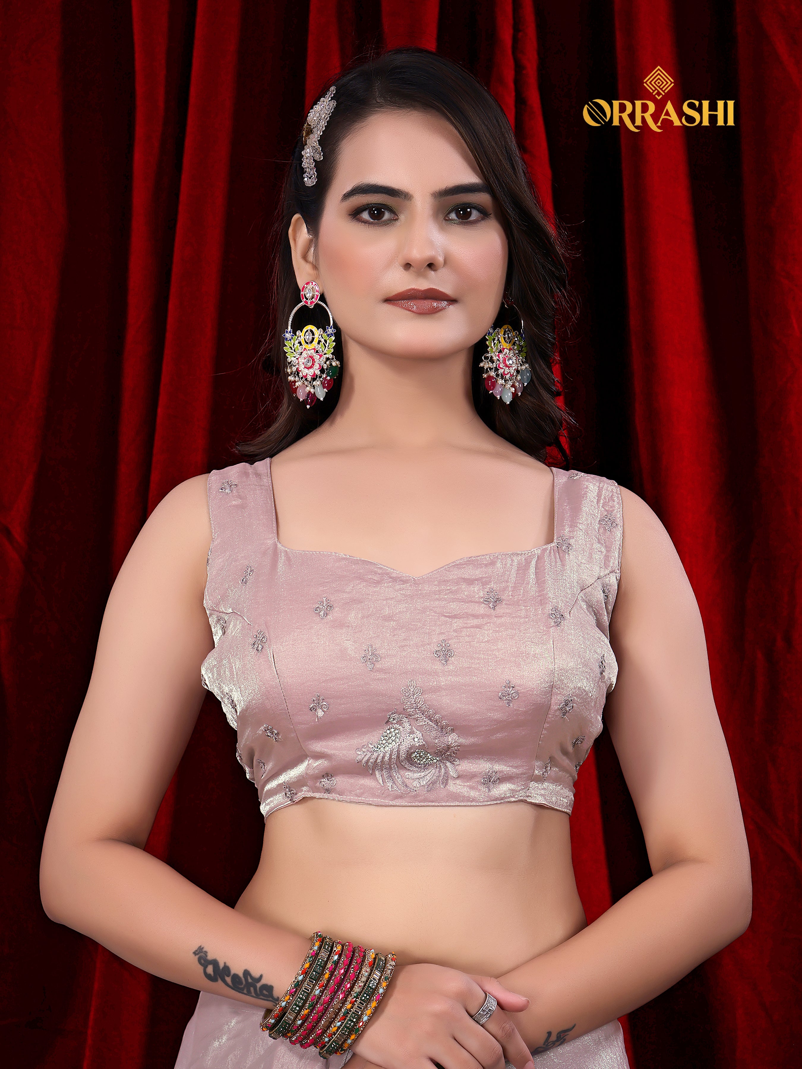 MORNI EMBROIDERIED WITH JARKAN WORK FENDY SATIN SILK SAREE