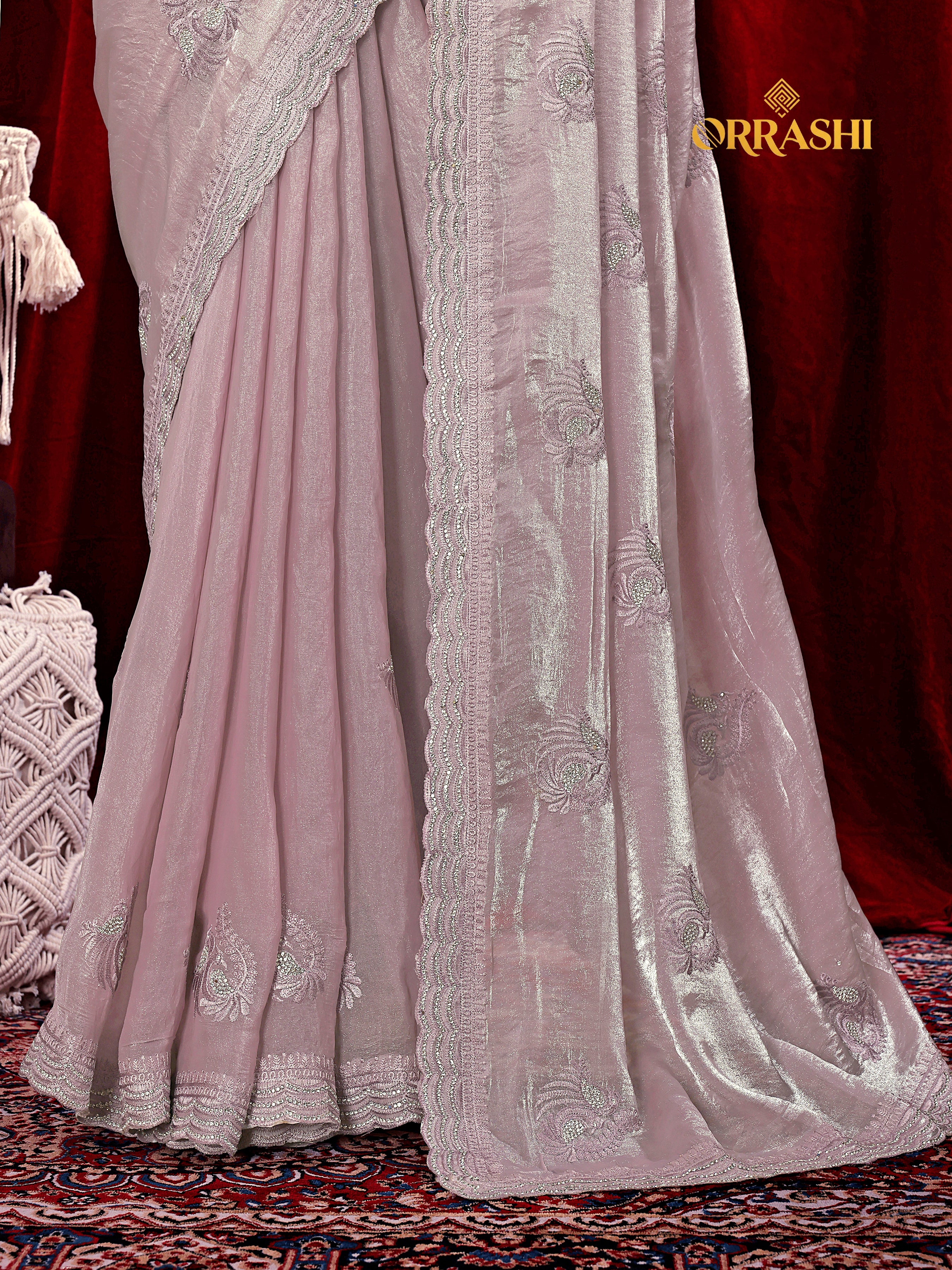 MORNI EMBROIDERIED WITH JARKAN WORK FENDY SATIN SILK SAREE