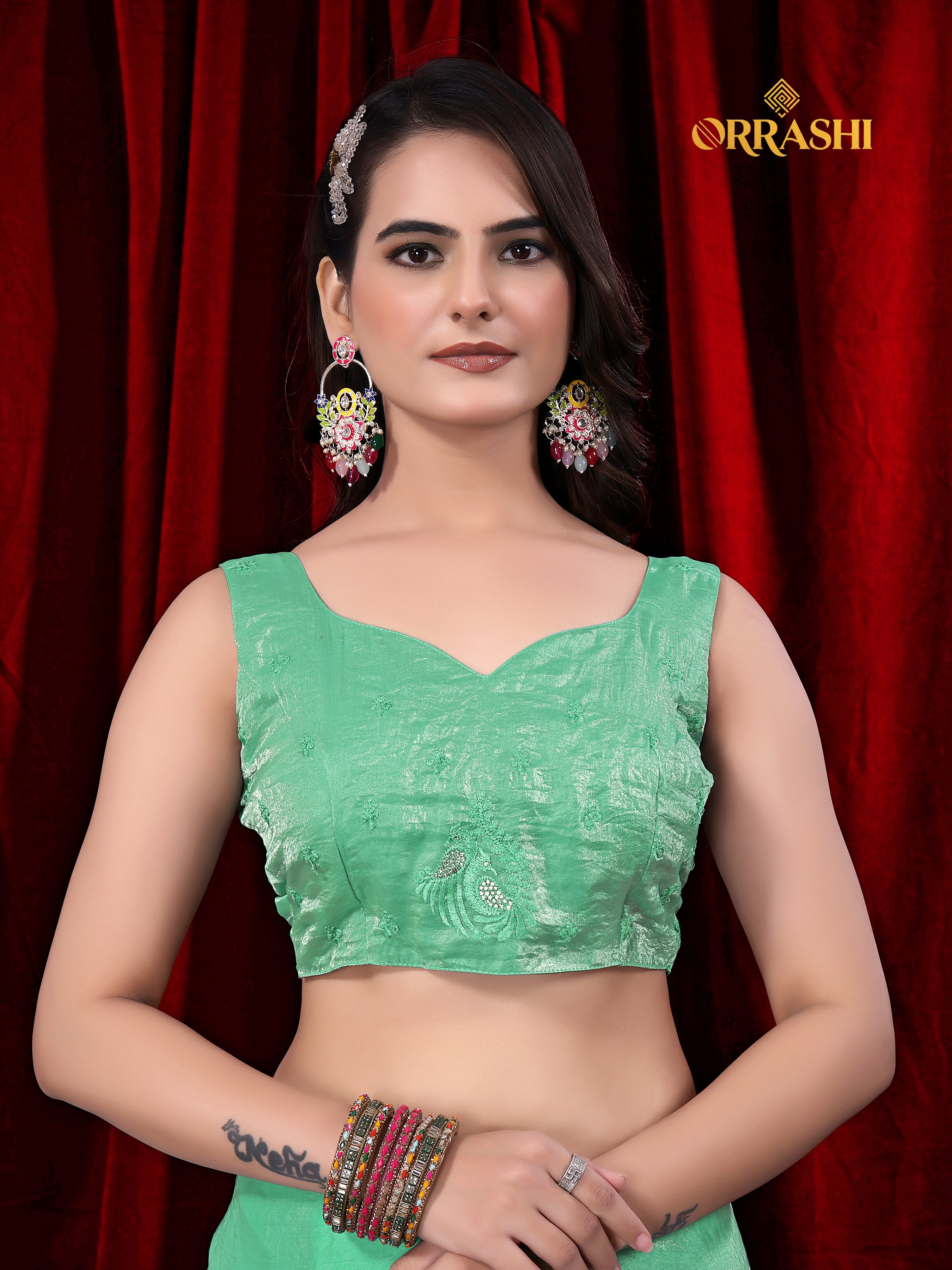 MORNI EMBROIDERIED WITH JARKAN WORK FENDY SATIN SILK SAREE