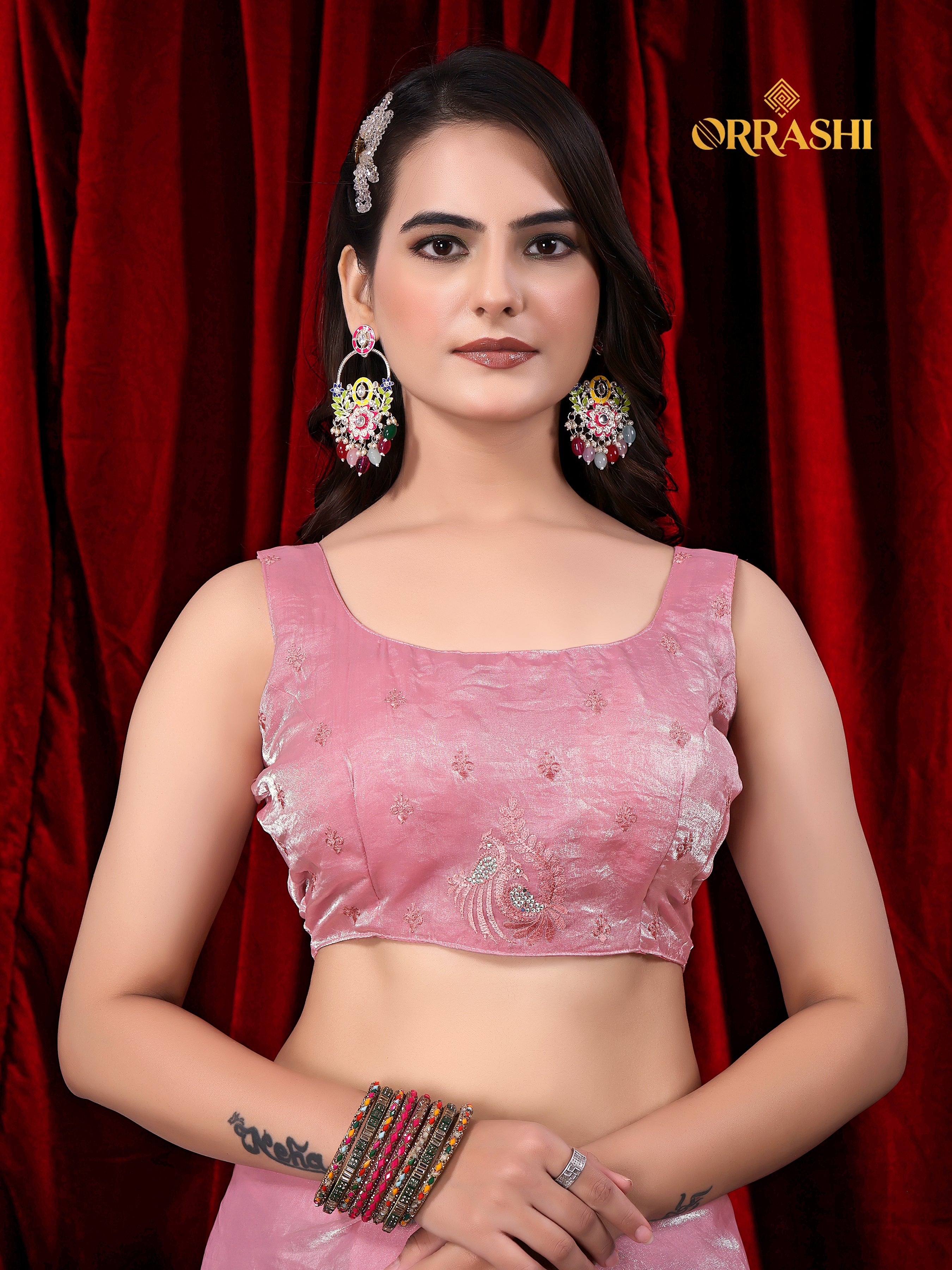 MORNI EMBROIDERIED WITH JARKAN WORK FENDY SATIN SILK SAREE