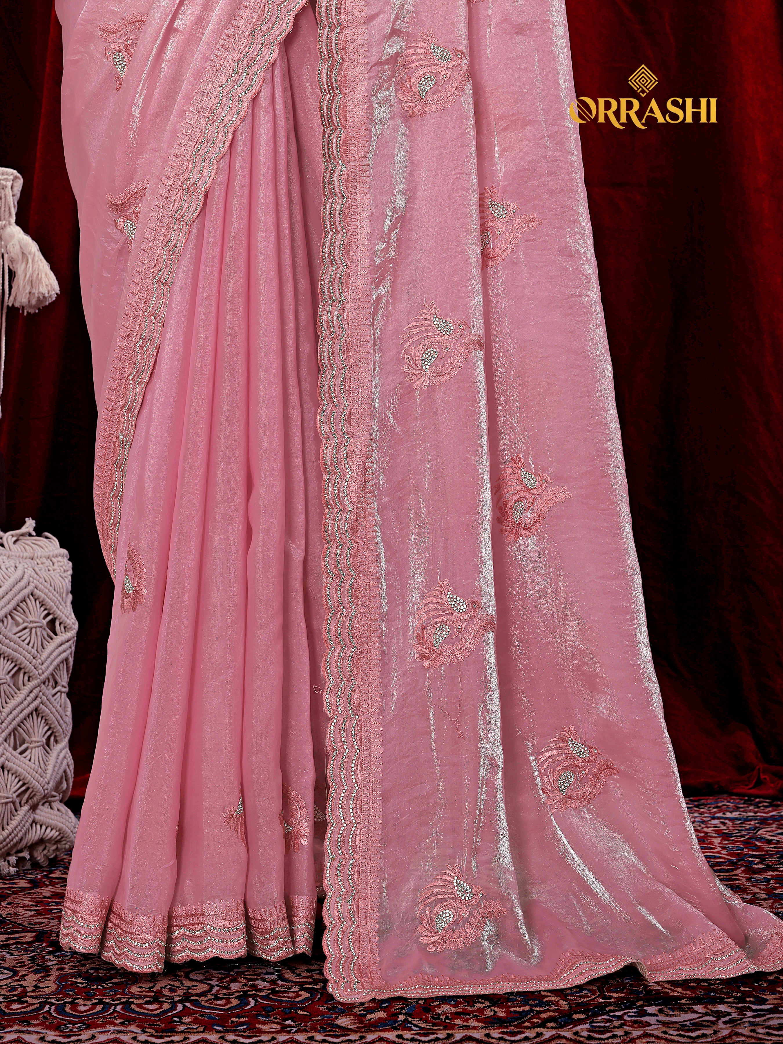 MORNI EMBROIDERIED WITH JARKAN WORK FENDY SATIN SILK SAREE