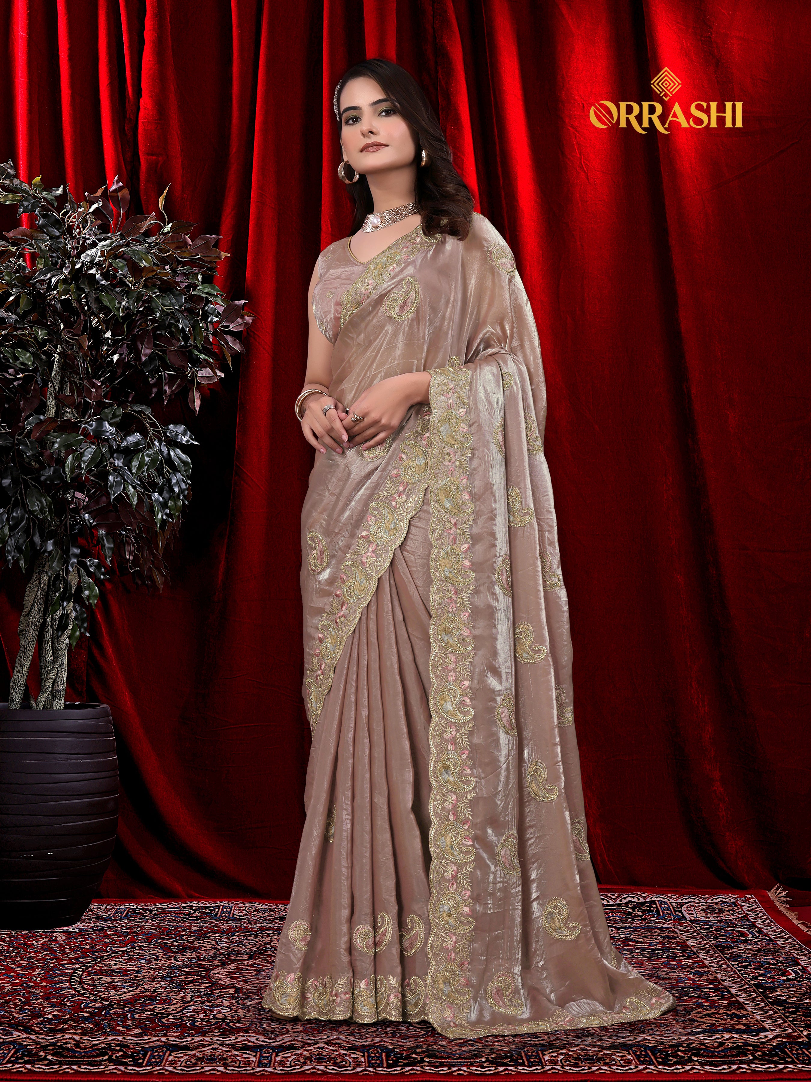 MASTANI MANGO EMBROIDERIED WITH JARKAN WORK FENDY SATIN SILK SAREE&nbsp;