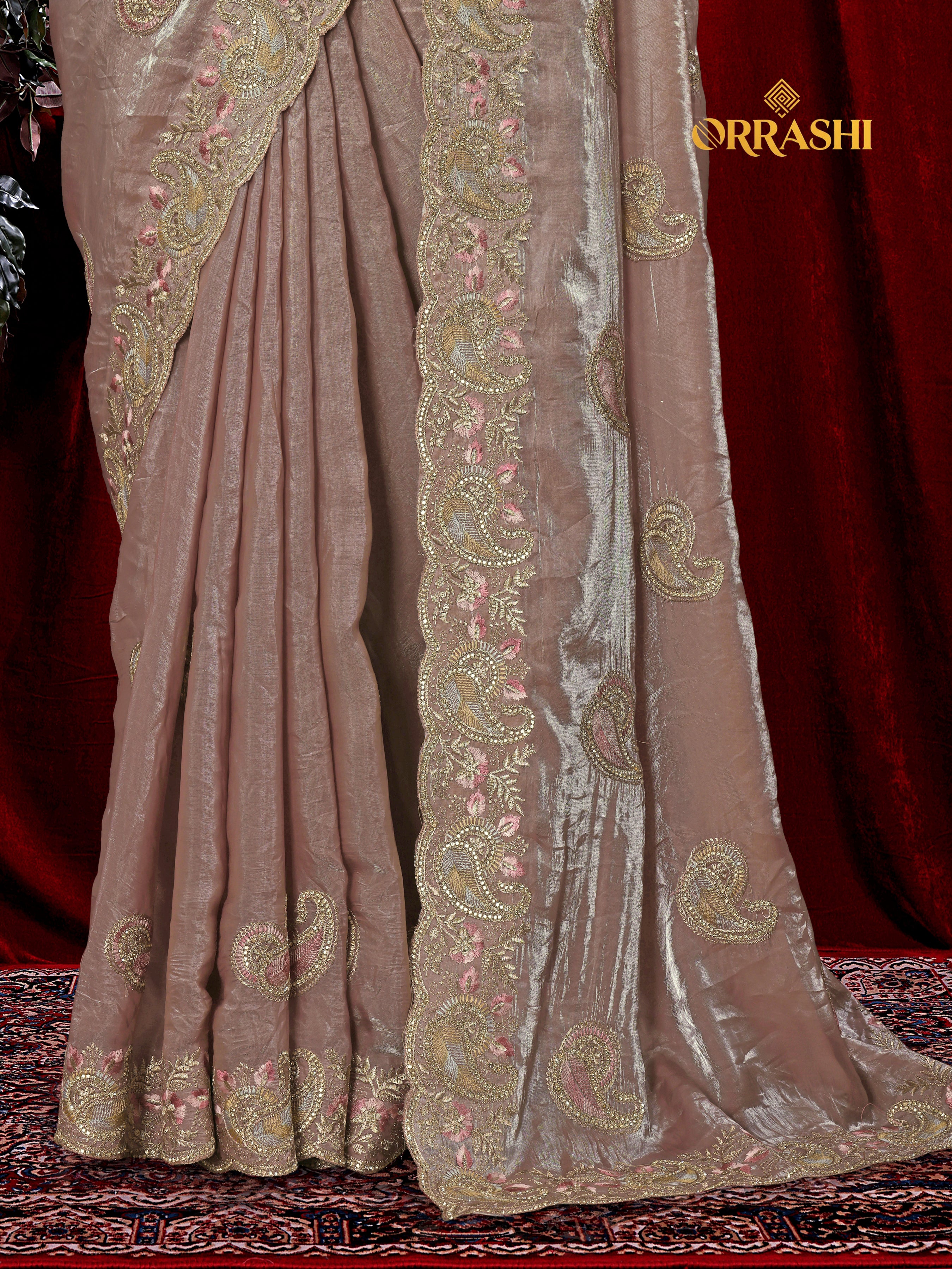 MASTANI MANGO EMBROIDERIED WITH JARKAN WORK FENDY SATIN SILK SAREE&nbsp;