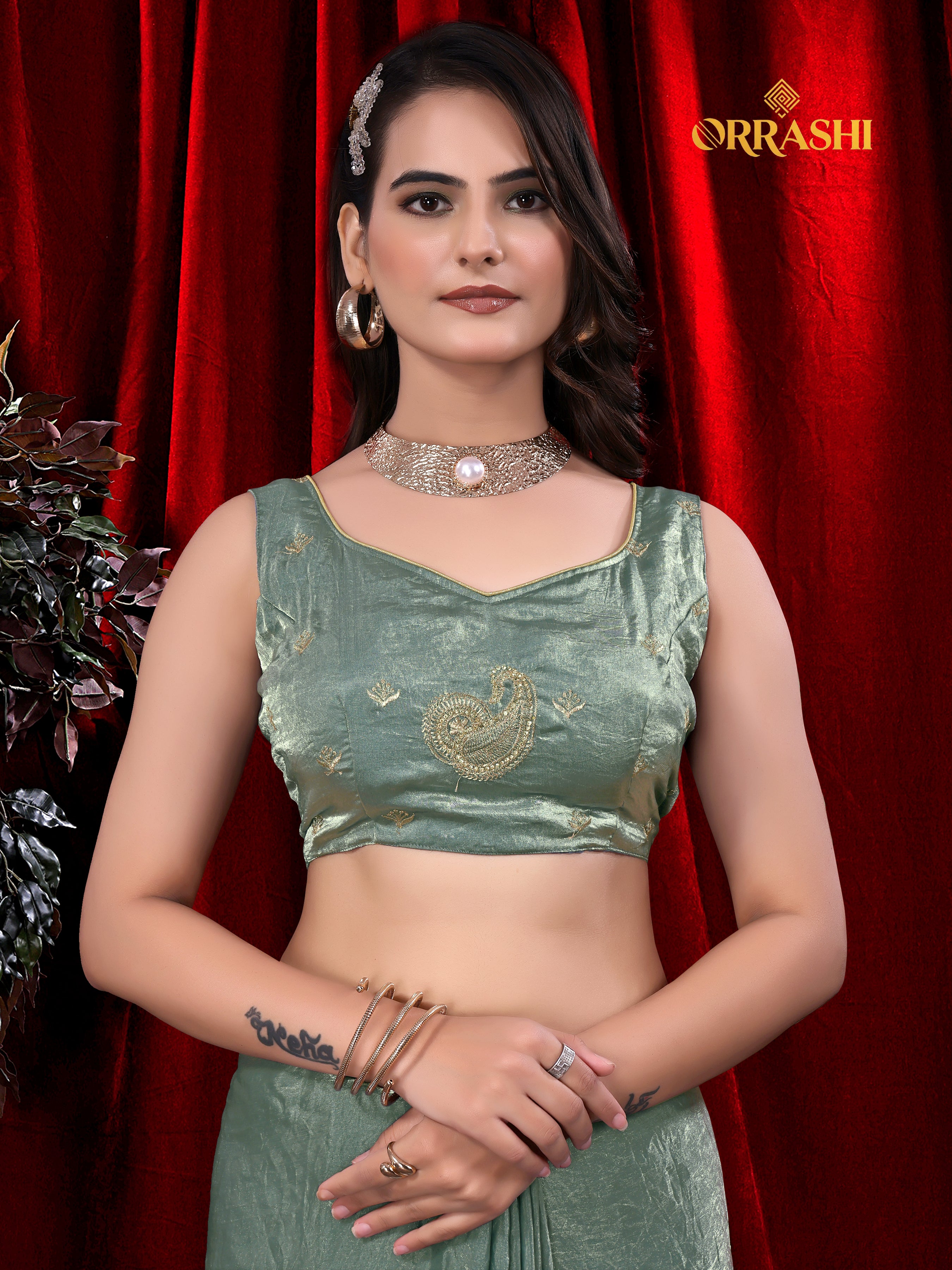 MASTANI MANGO EMBROIDERIED WITH JARKAN WORK FENDY SATIN SILK SAREE&nbsp;
