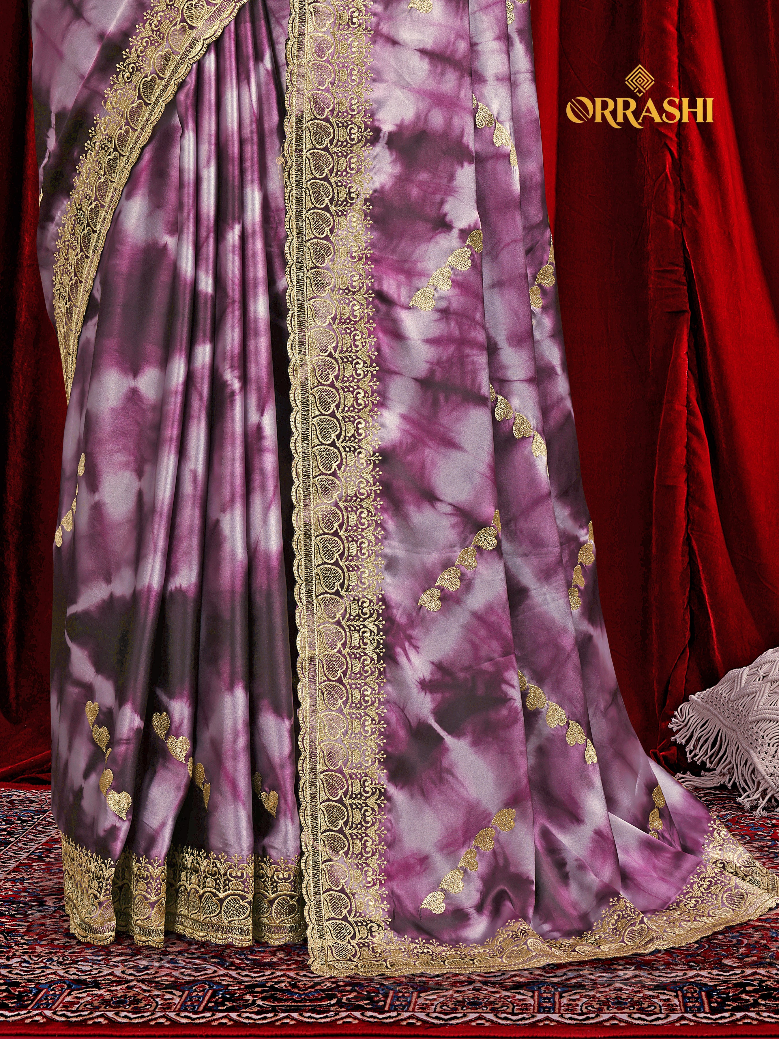 FLOWER PRINTED JARKAN WORK JAPAN SATIN SILK SAREE