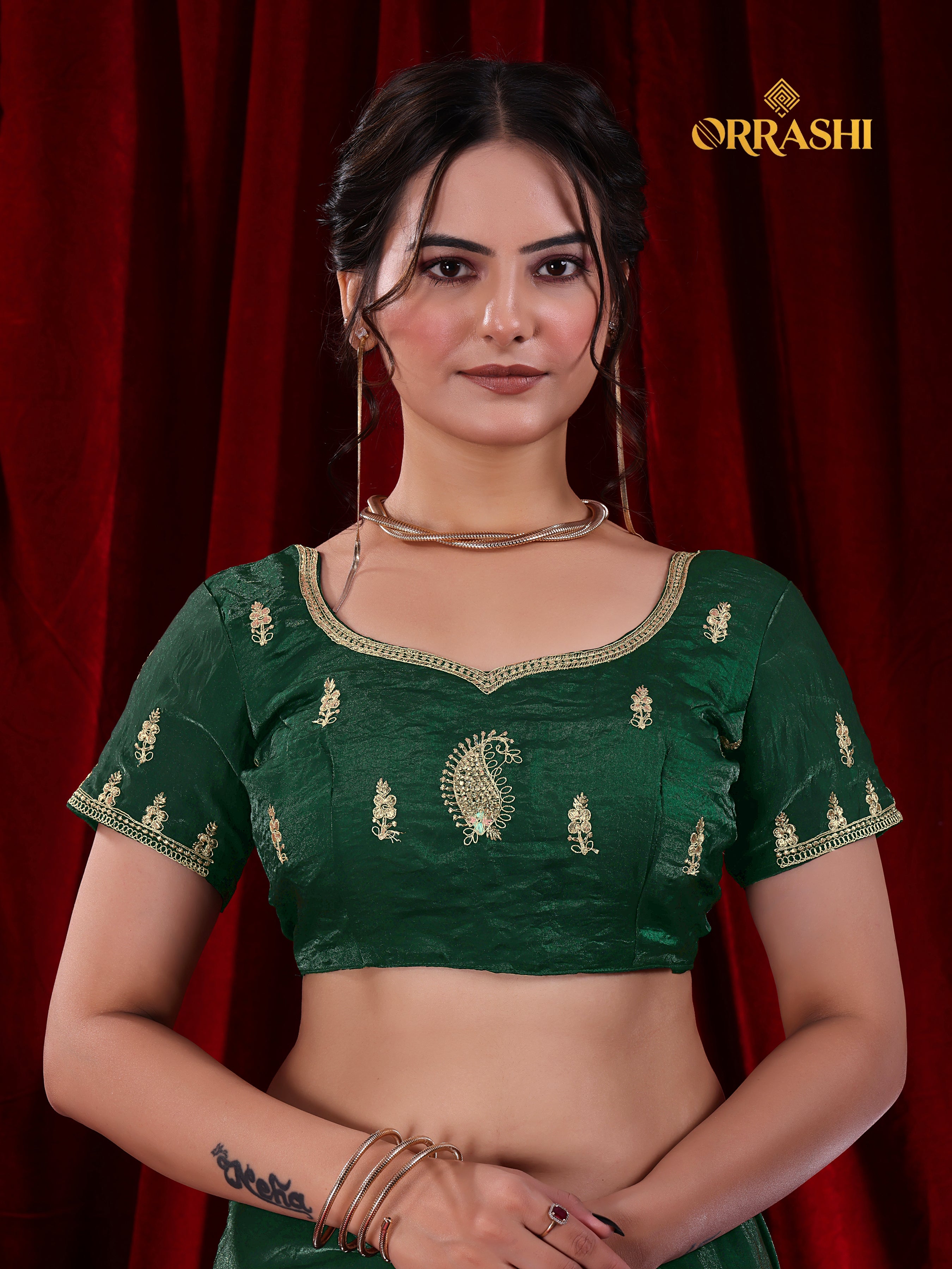 KESAR EMBROIDERIED WITH JARKAN WORK FENDY SATIN SILK