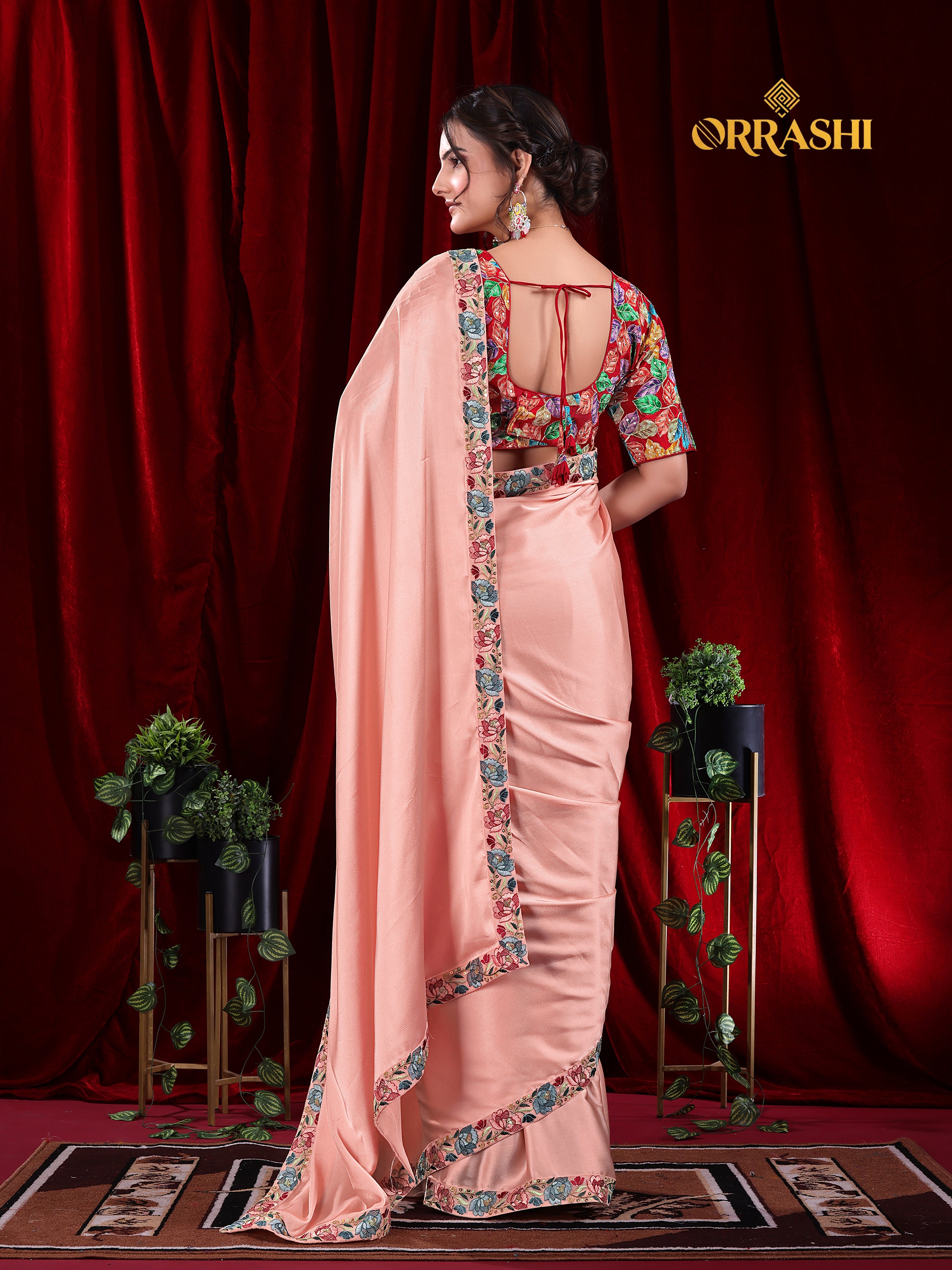 EMBROIDERIED LACE BORDER SATIN SILK SAREE