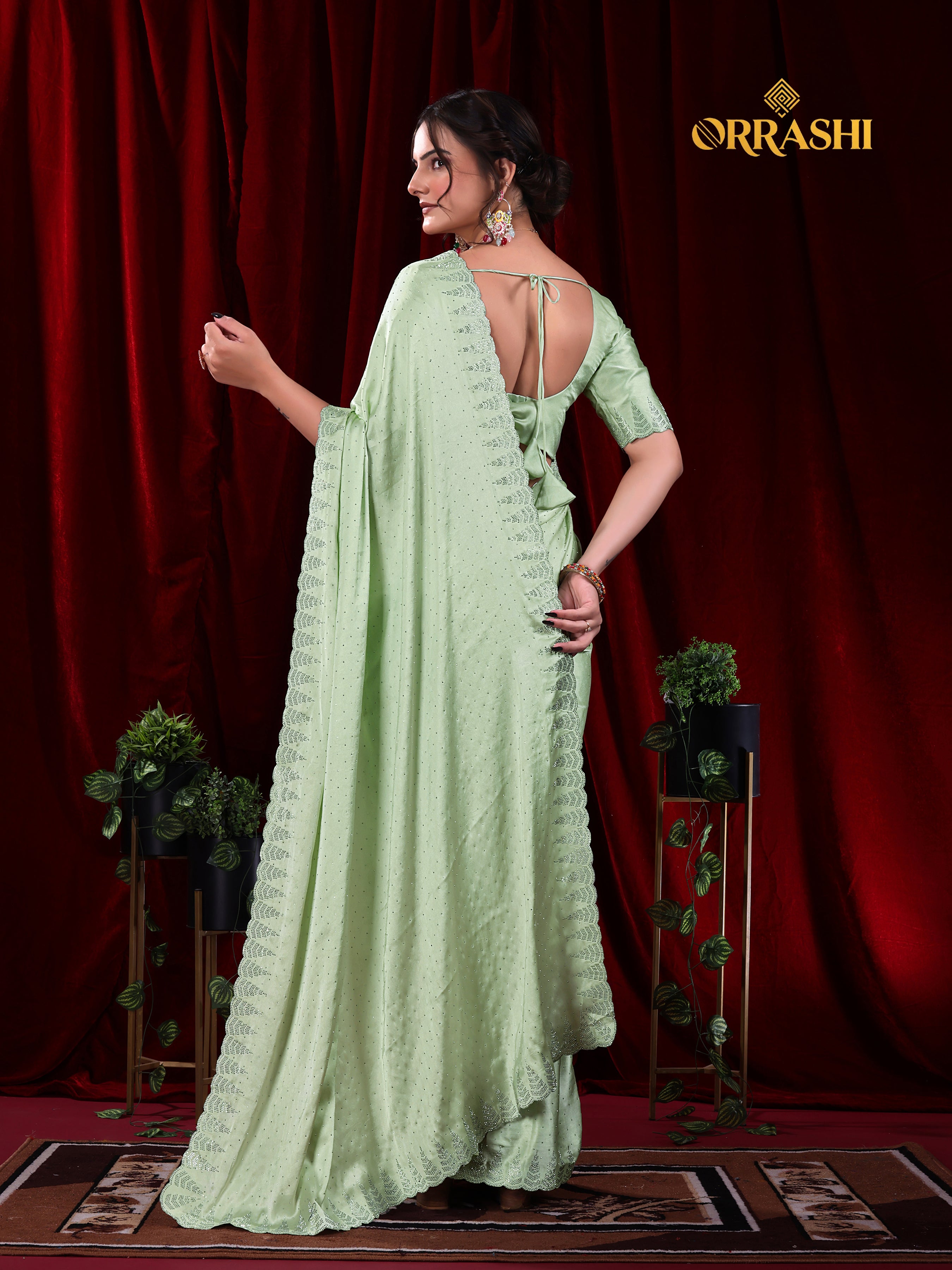 MULTI SIROSKI WORK SATIN SILK SAREE