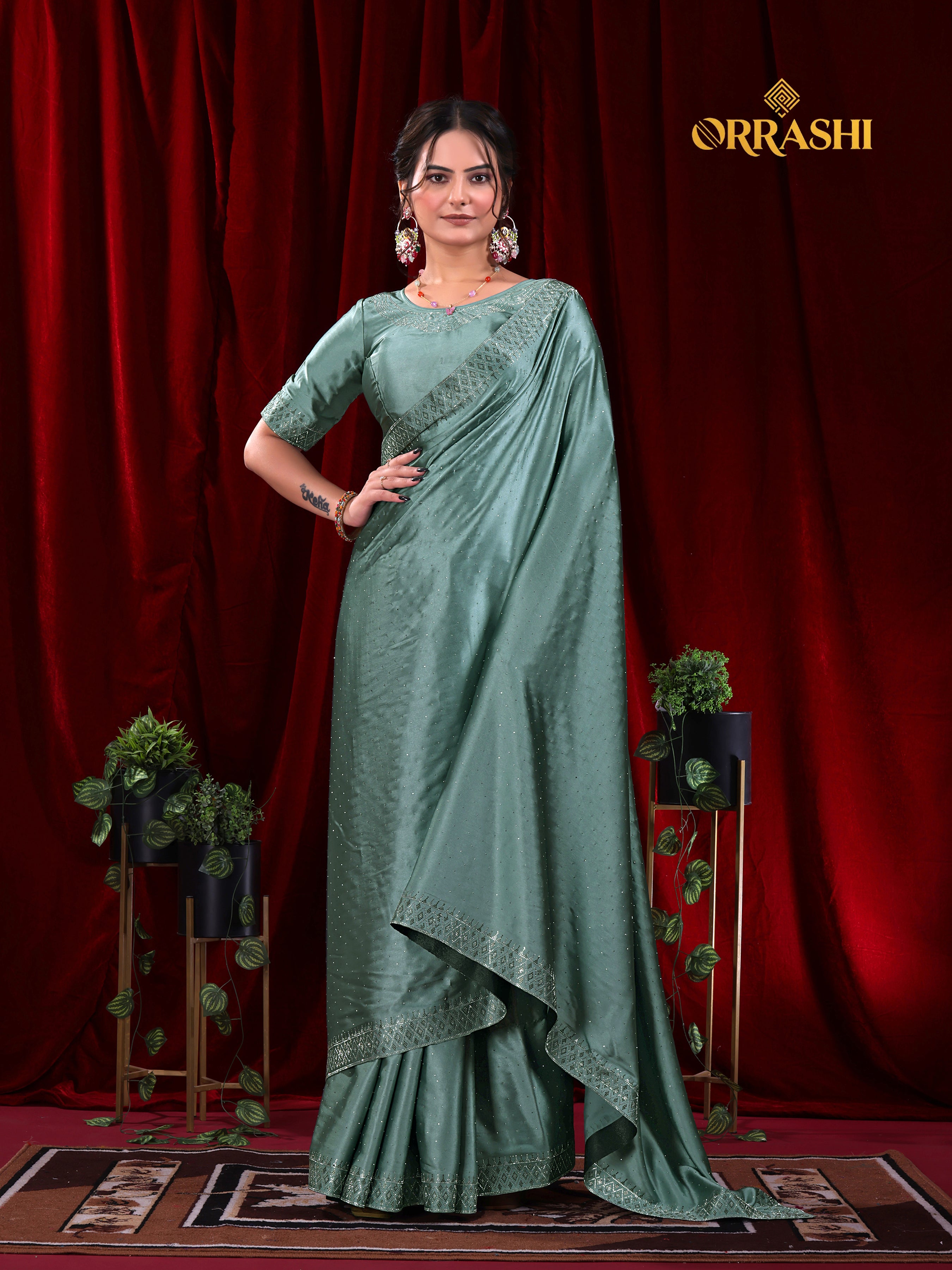 MULTI SIROSKI WORK SATIN SILK SAREE