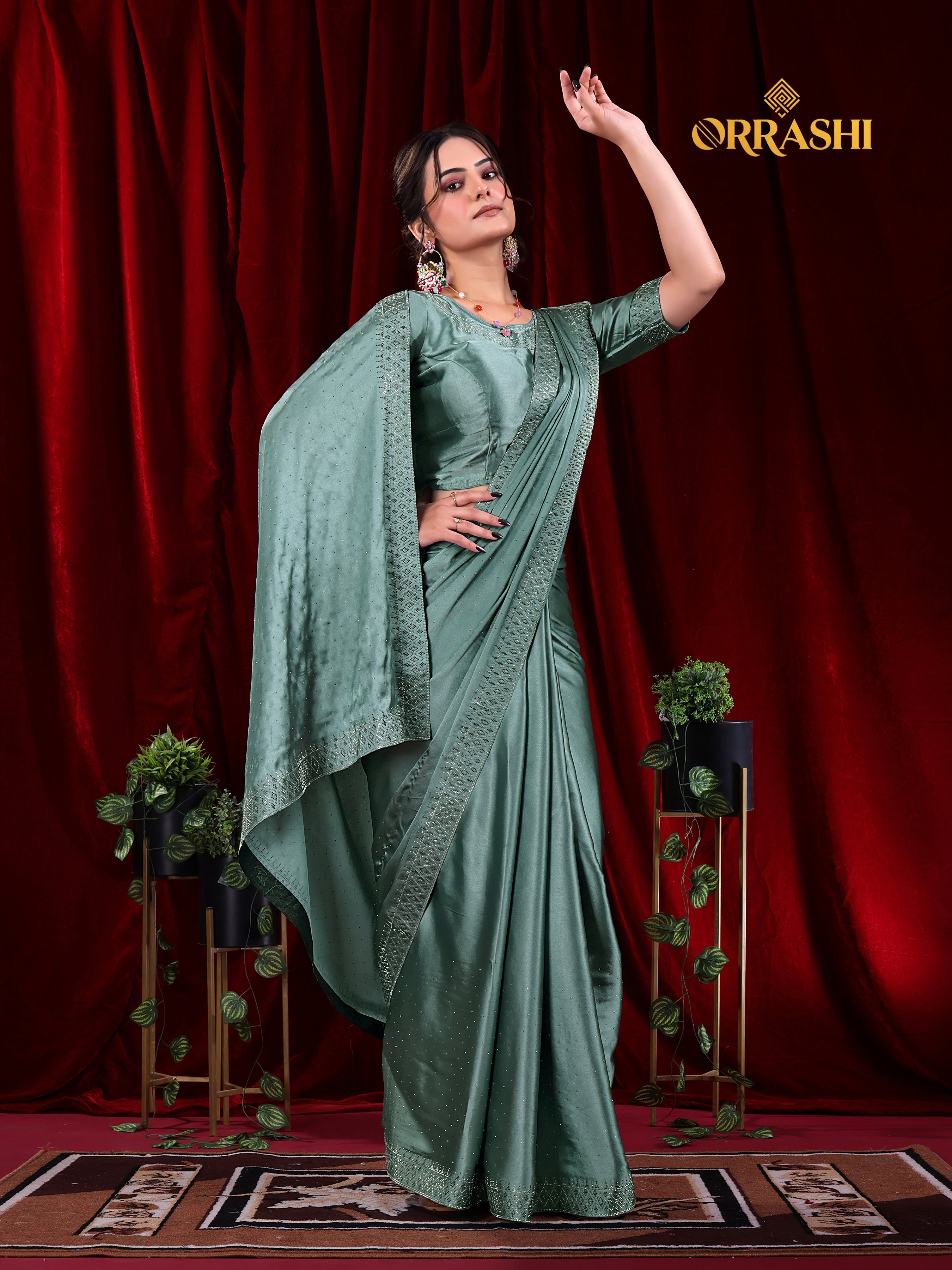 MULTI SIROSKI WORK SATIN SILK SAREE