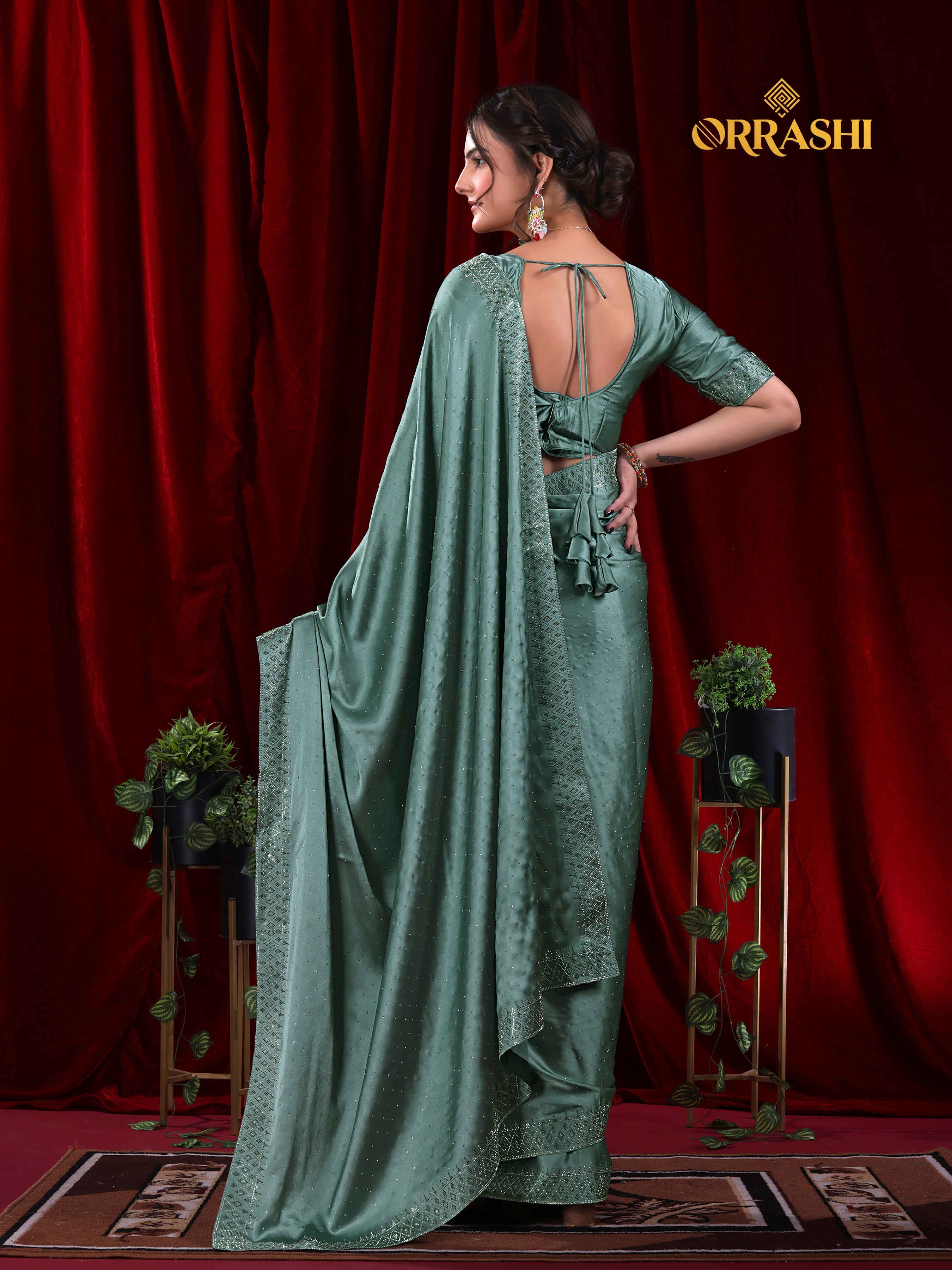 MULTI SIROSKI WORK SATIN SILK SAREE