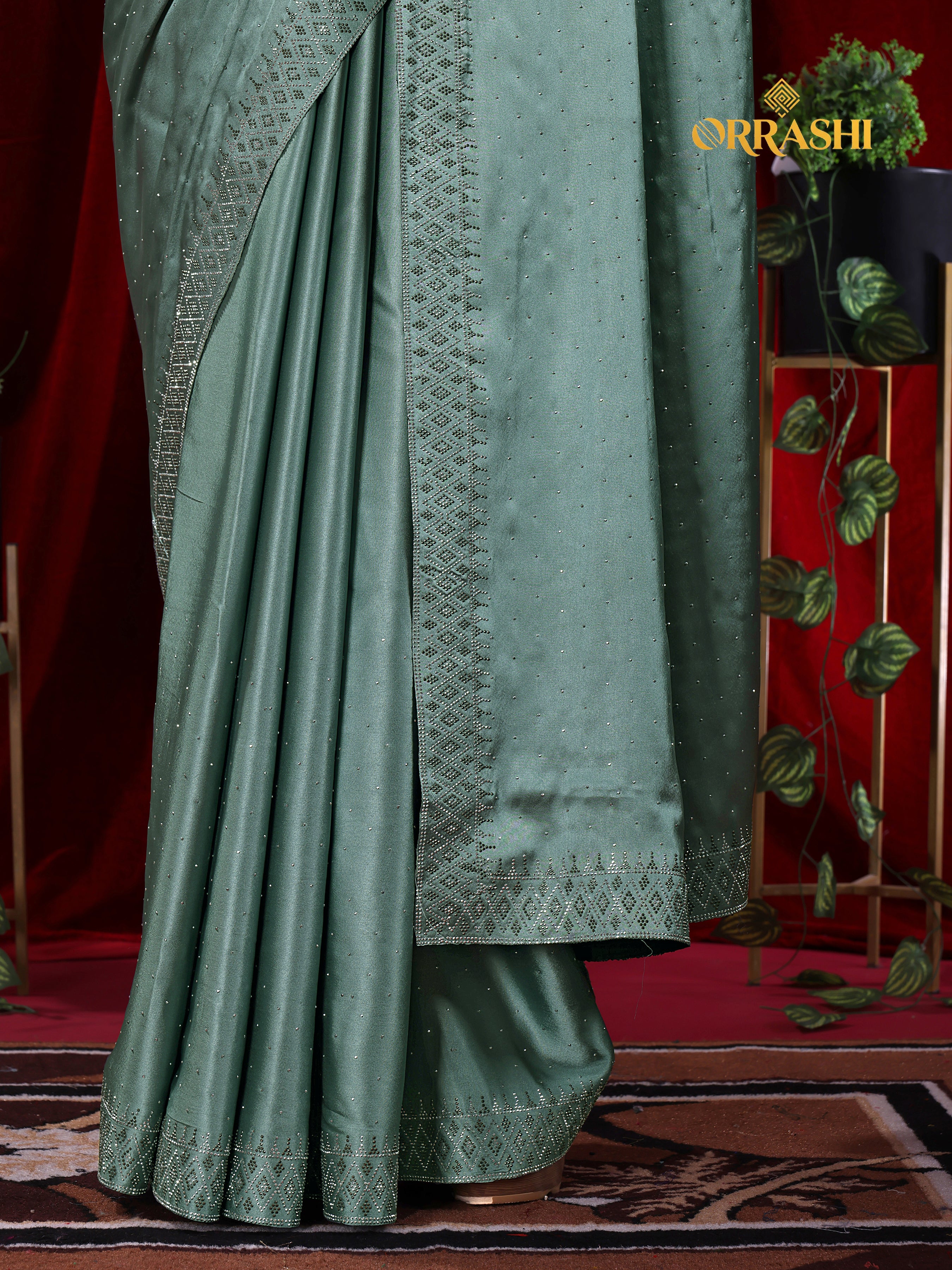 MULTI SIROSKI WORK SATIN SILK SAREE