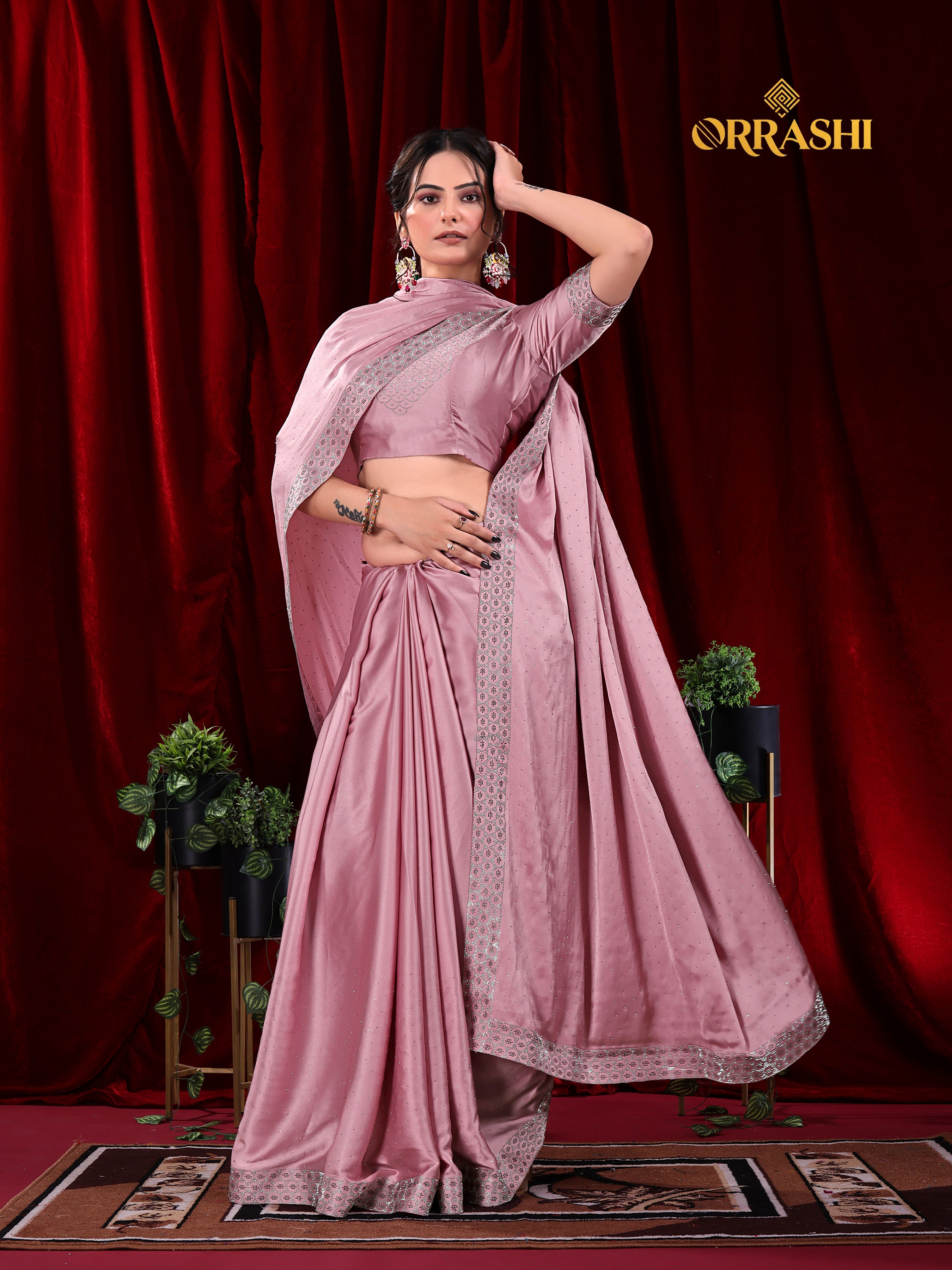 MULTI SIROSKI WORK SATIN SILK SAREE