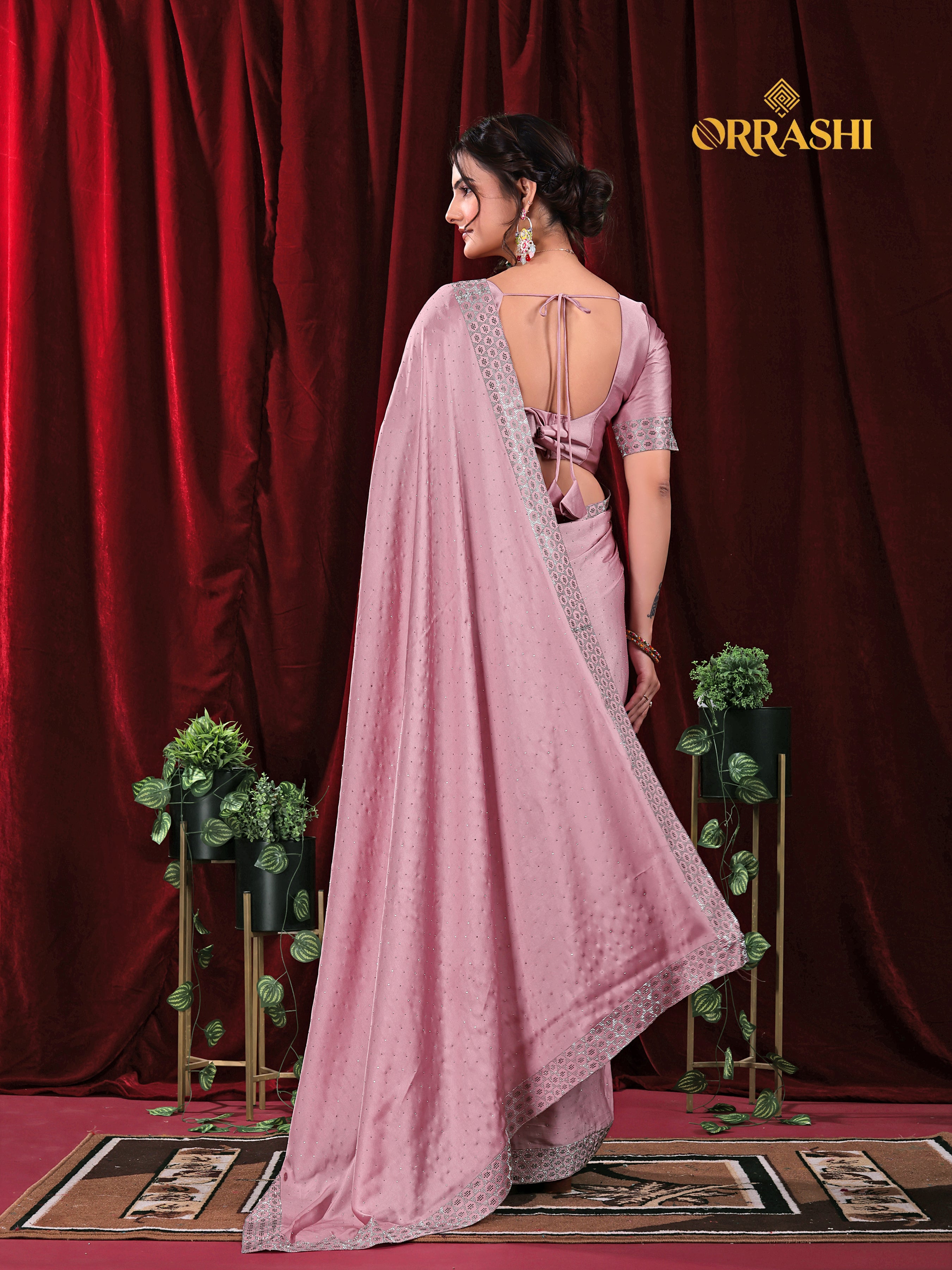 MULTI SIROSKI WORK SATIN SILK SAREE