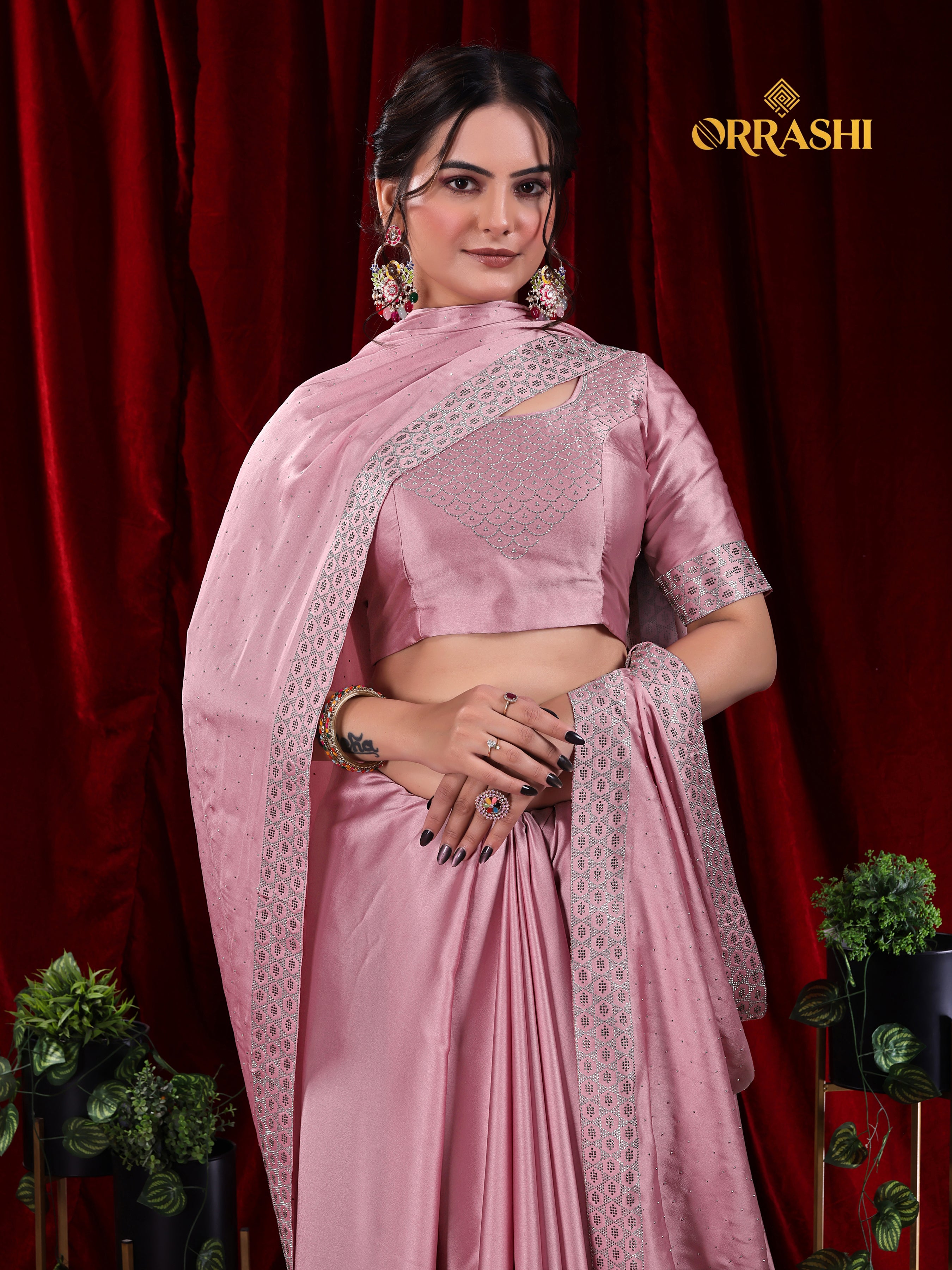 MULTI SIROSKI WORK SATIN SILK SAREE
