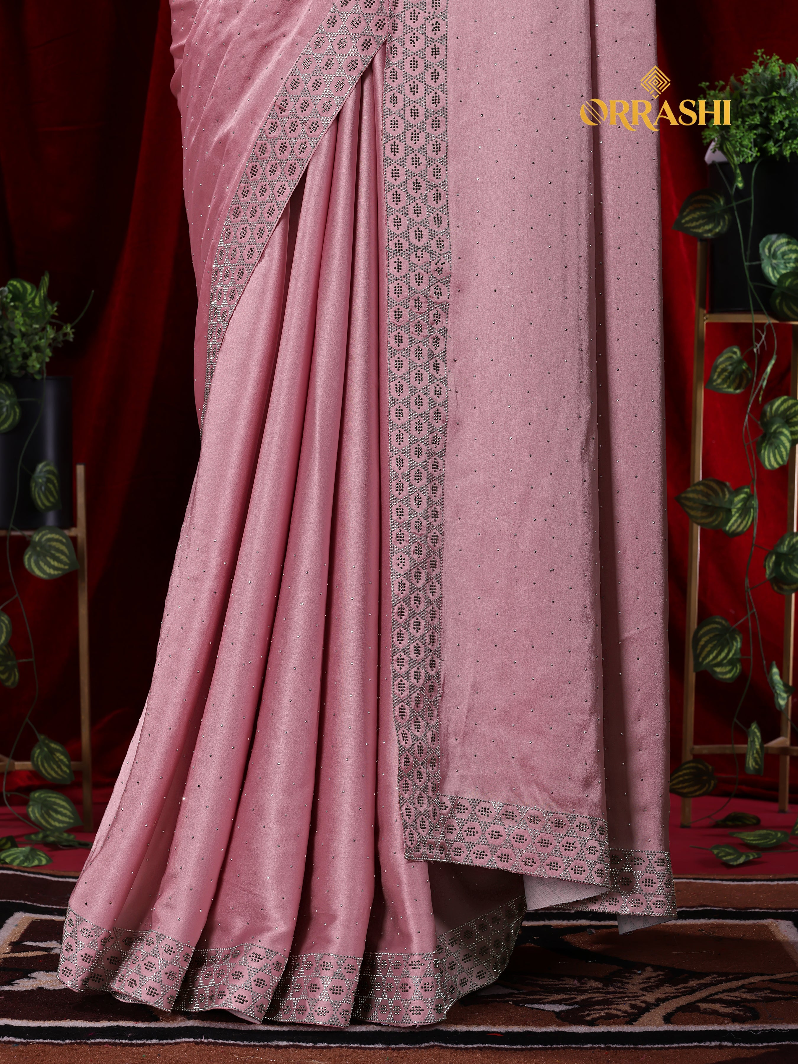 MULTI SIROSKI WORK SATIN SILK SAREE
