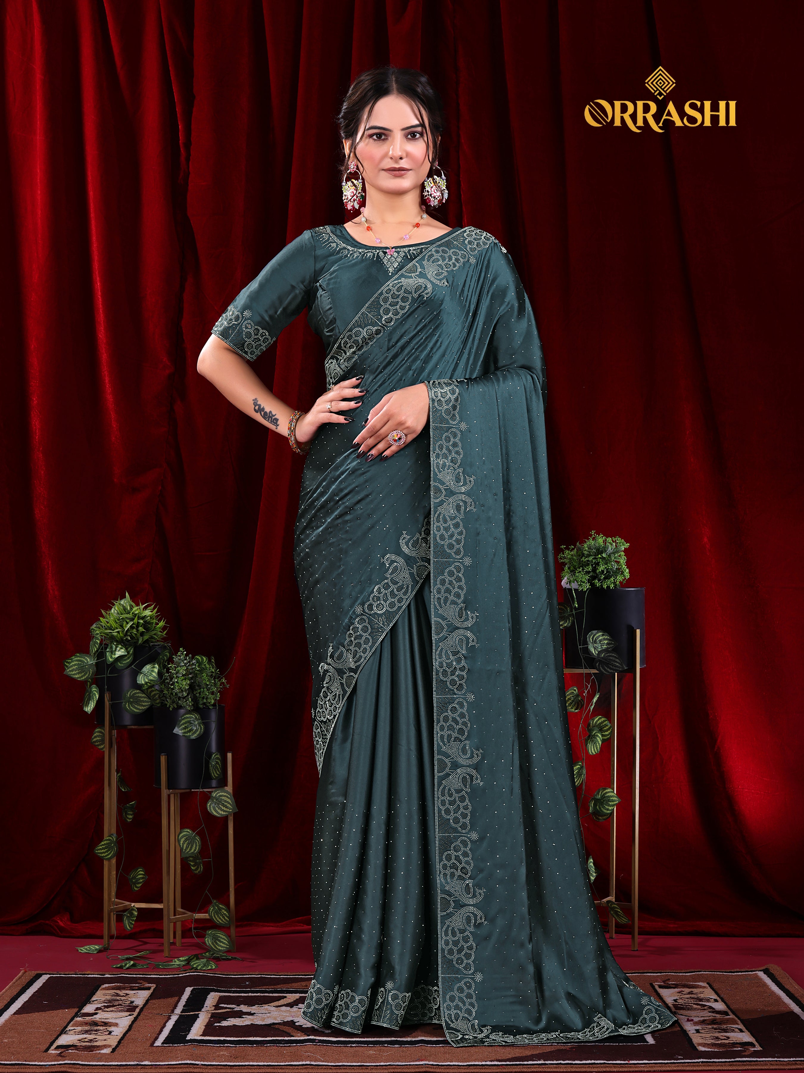 MULTI SIROSKI WORK SATIN SILK SAREE