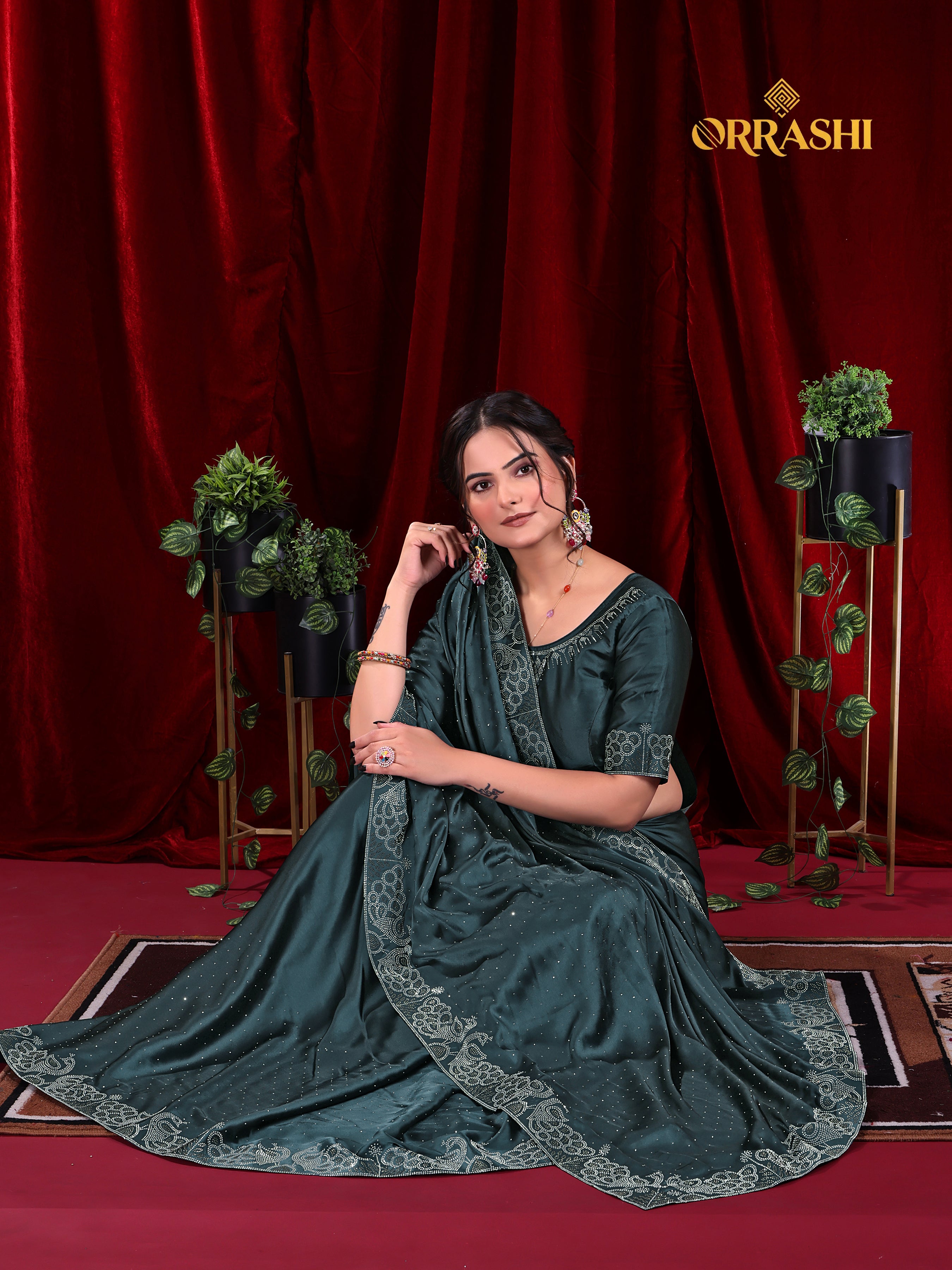 MULTI SIROSKI WORK SATIN SILK SAREE