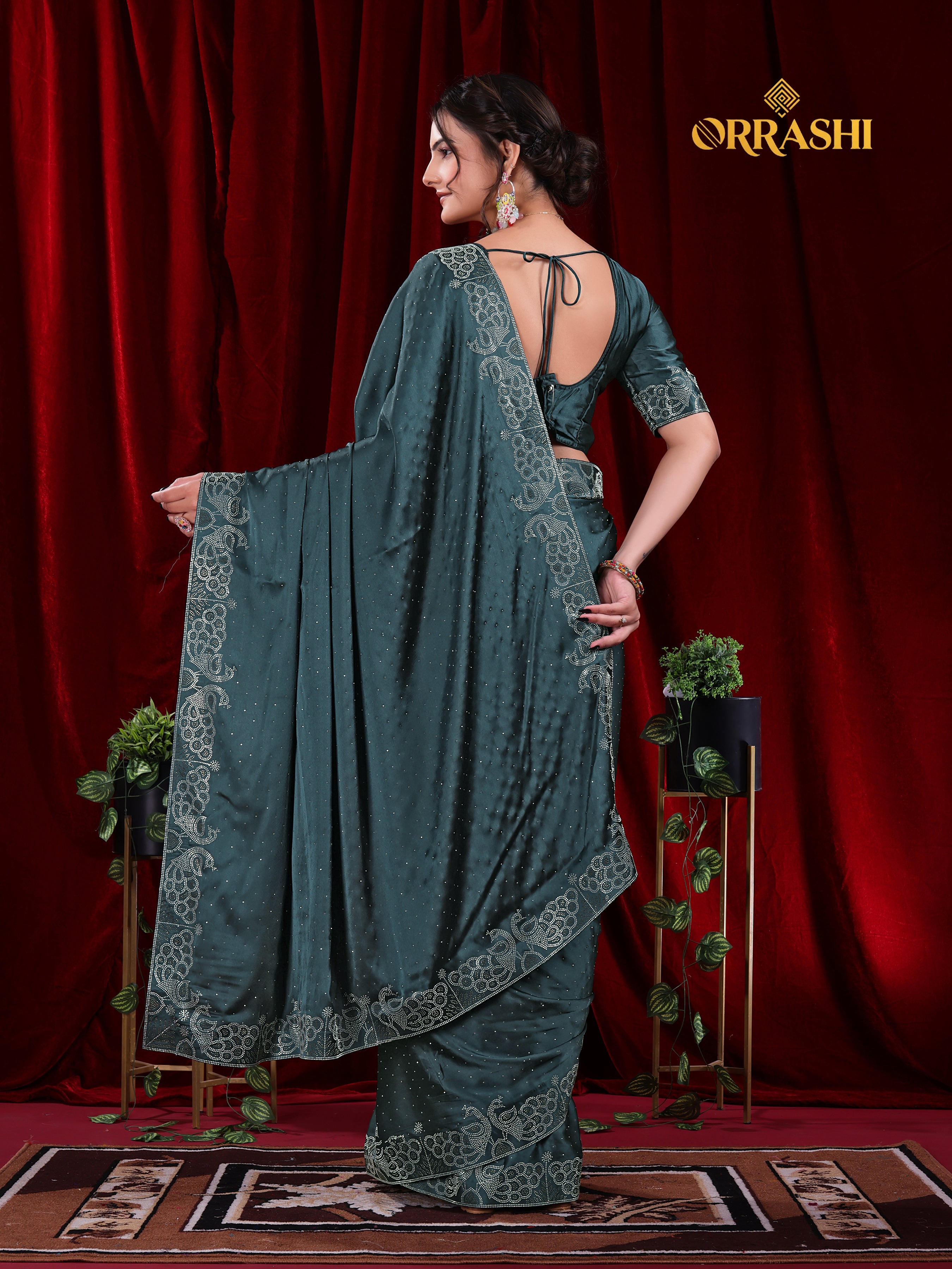 MULTI SIROSKI WORK SATIN SILK SAREE