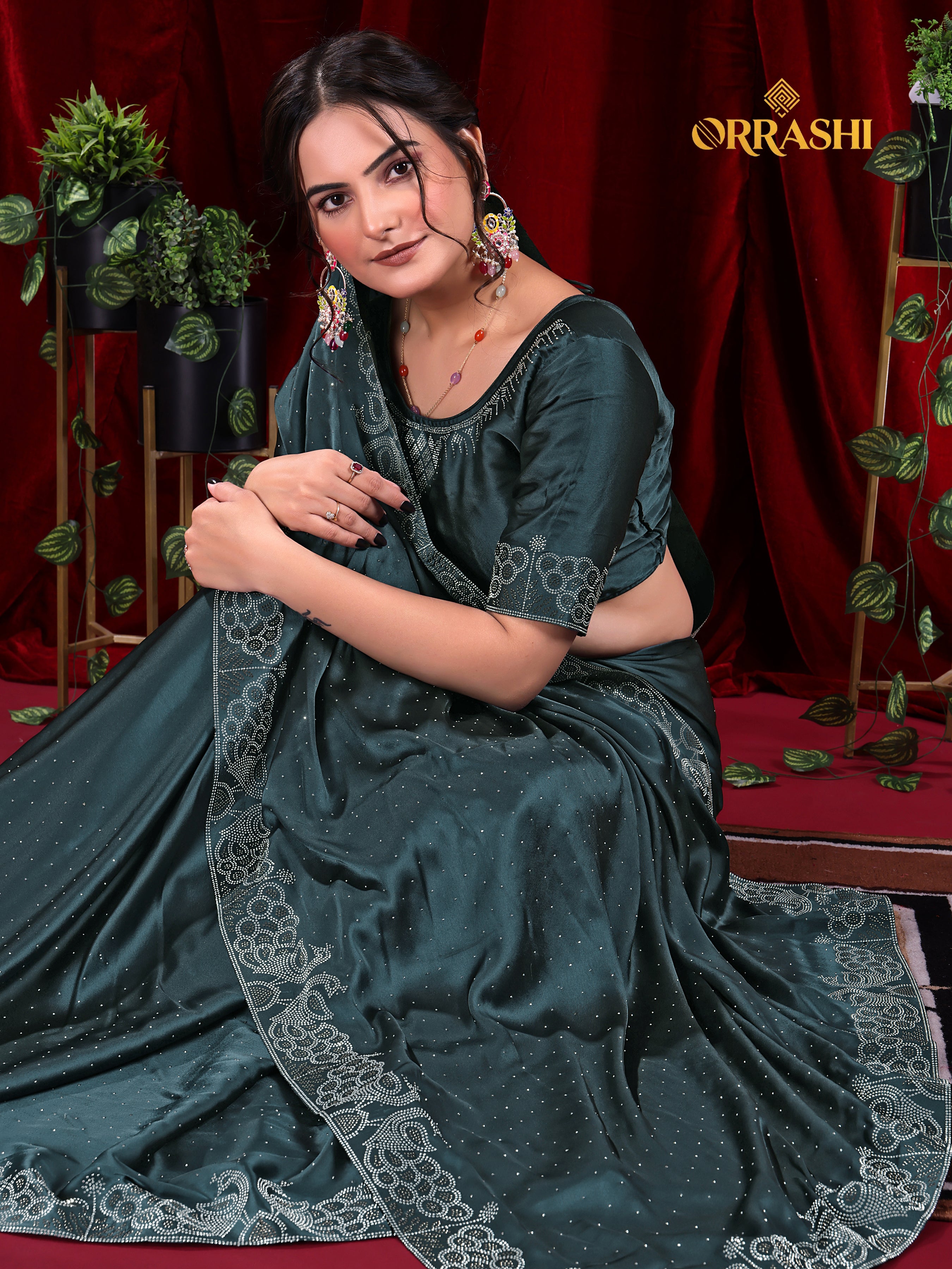 MULTI SIROSKI WORK SATIN SILK SAREE