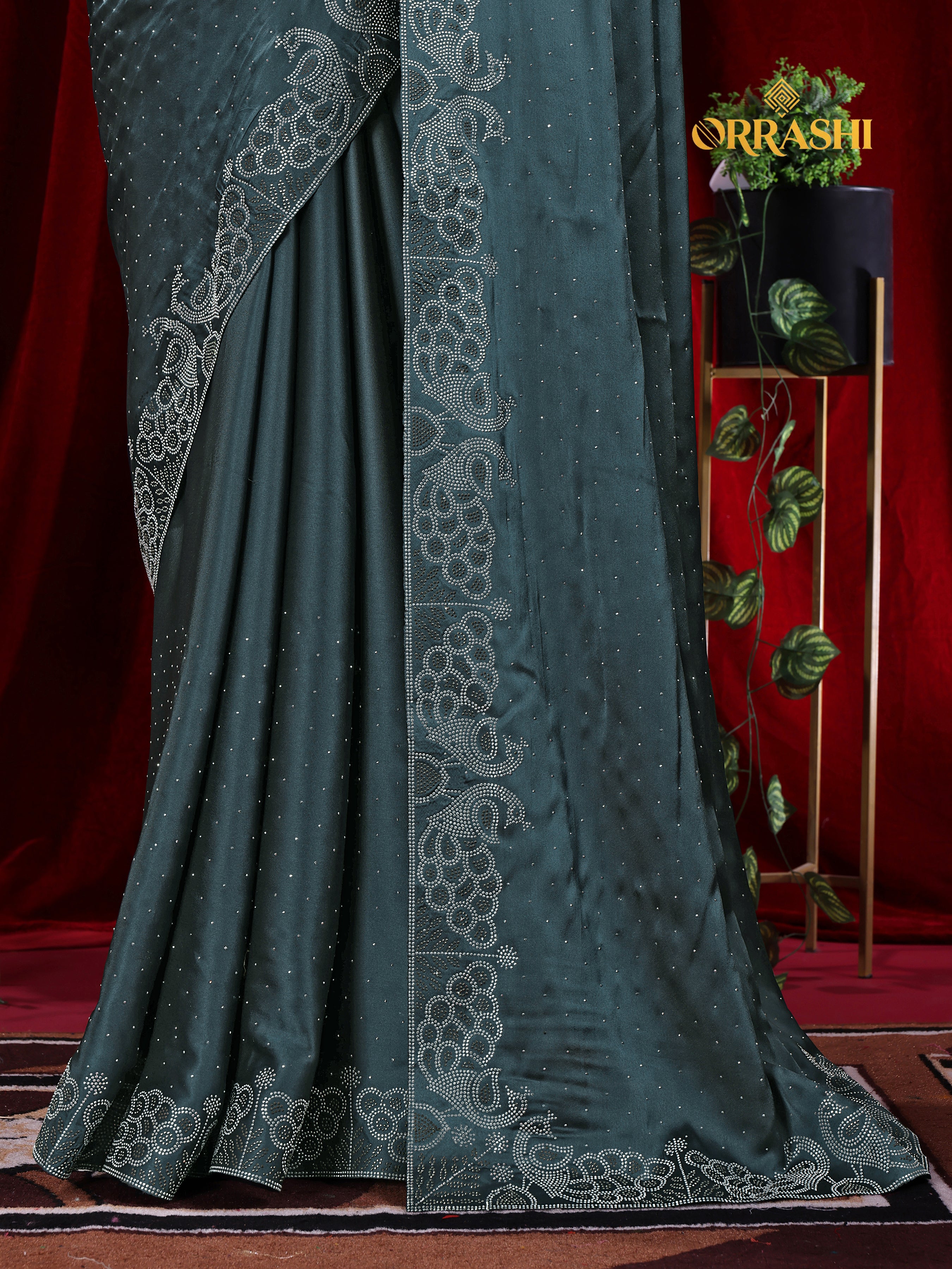 MULTI SIROSKI WORK SATIN SILK SAREE