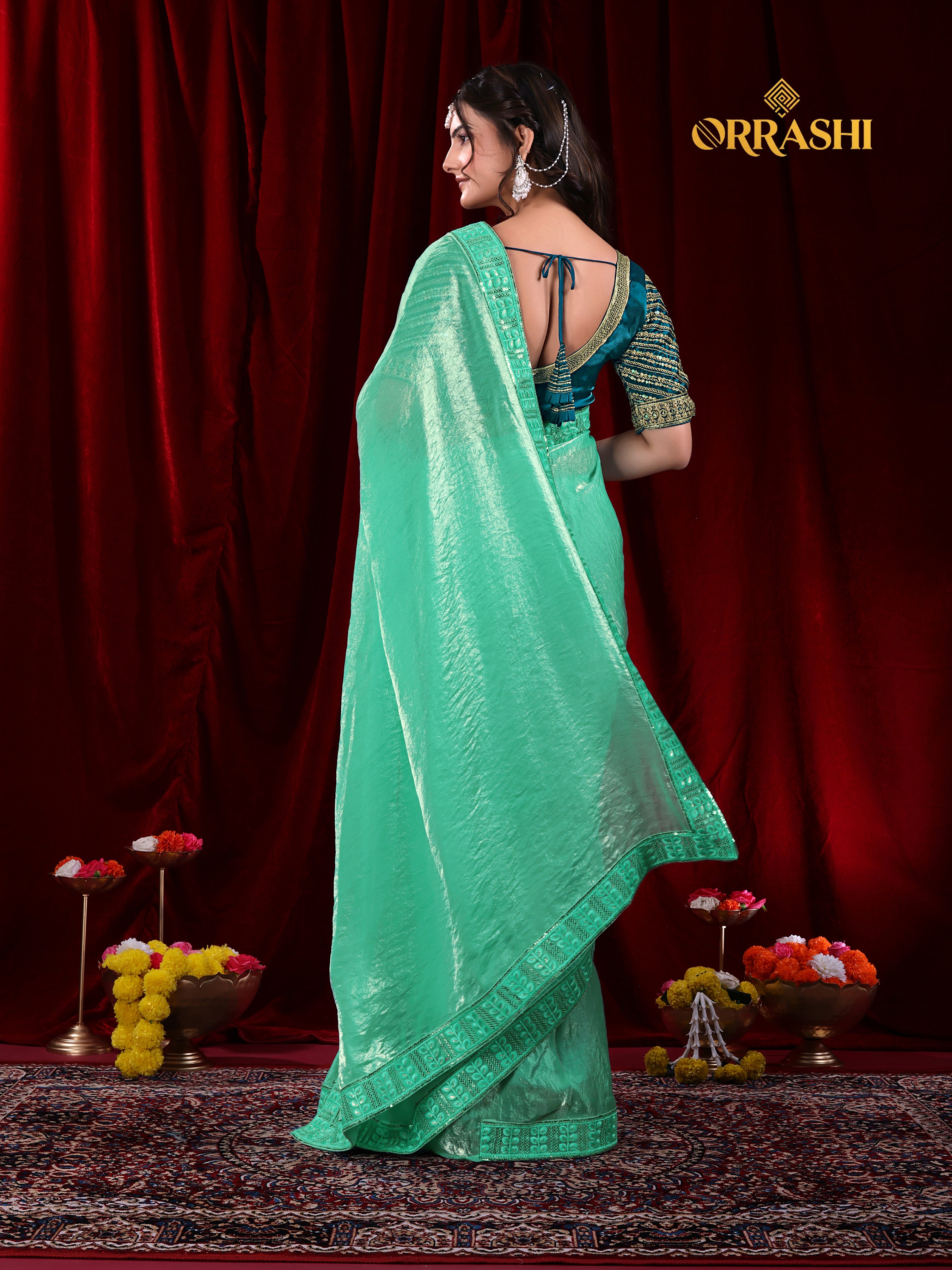 EMBROIDERIED LACE BORDER FENDY SATIN SILK