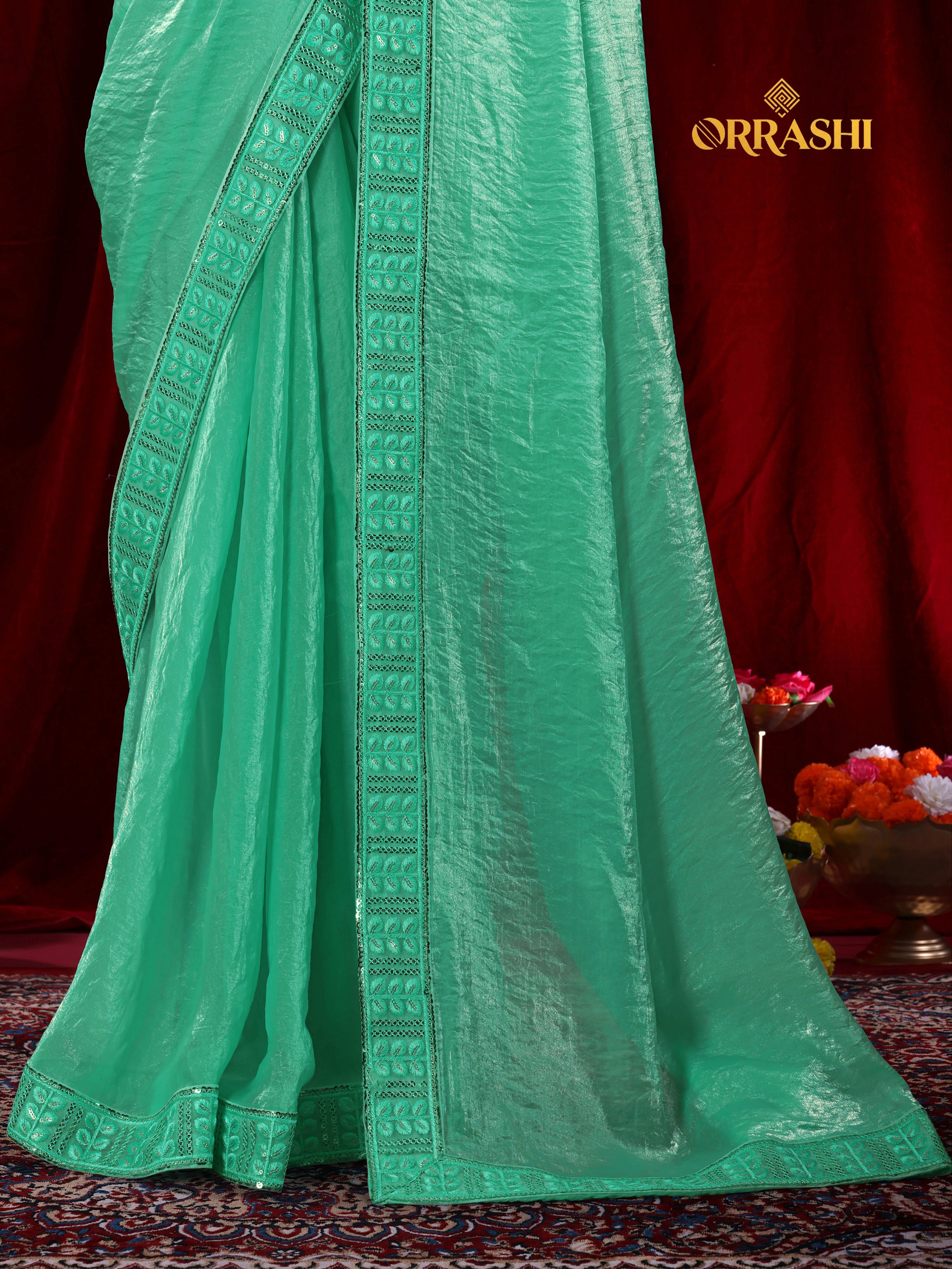 EMBROIDERIED LACE BORDER FENDY SATIN SILK